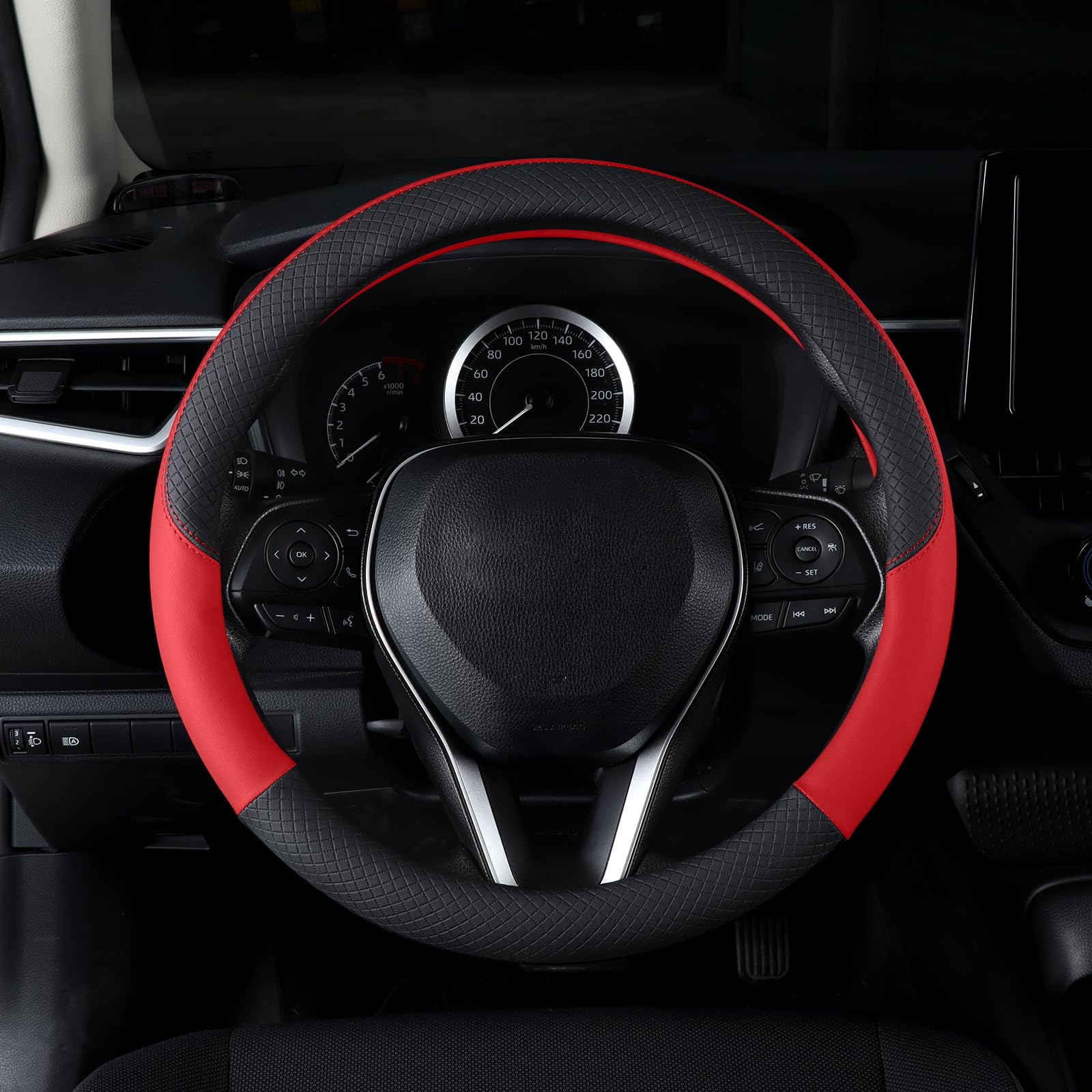 Follicomfy Auto Car Leather Steering Wheel Cover Anti Slip Wrap 15 '' (Red)