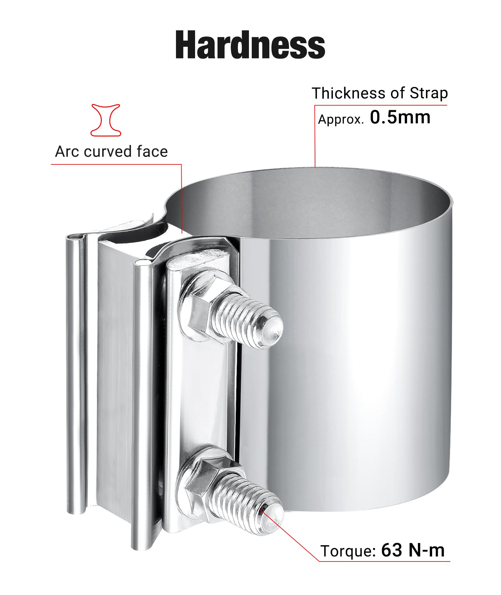 EVIL ENERGY 3.5 Inch Exhaust Clamp, Stainless Steel Butt Joint Band Sleeve Coupler for Pipes and Mufflers, Silver, Model 473SU5T
