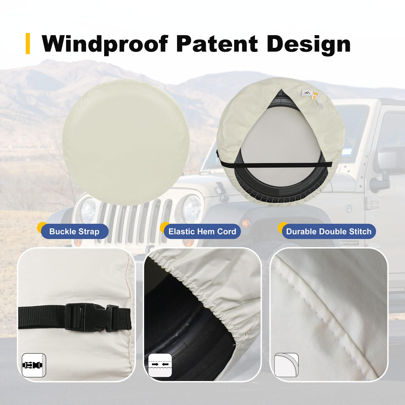 Explore Land Tough Spare Tire Cover Universal Fit Trailer, Rv, Suv, Truck (Fits Tire Diameters 28''-29.75'', Off-White)