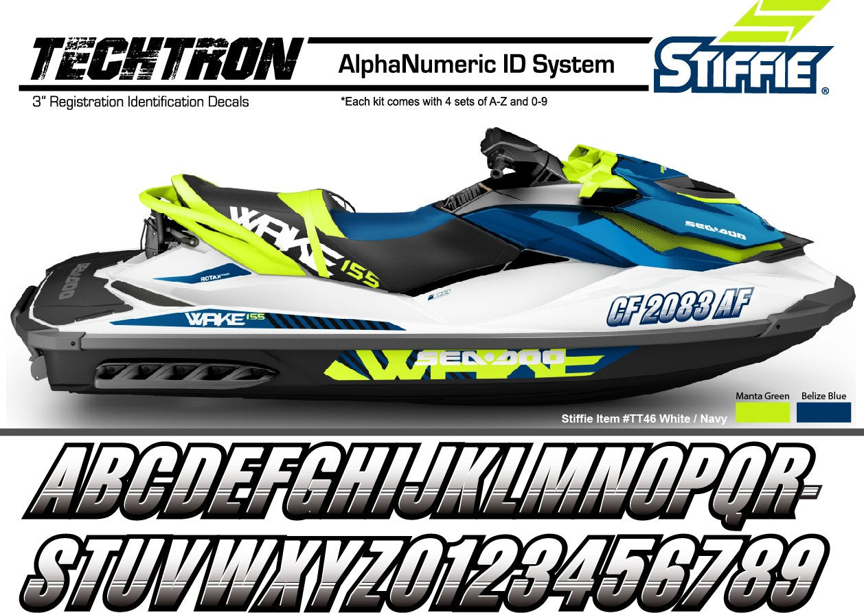 Stiffie Techtron Black/Sky Blue 3 '' Boat & Pwc Registration Decals  Numbers Letters Stickers