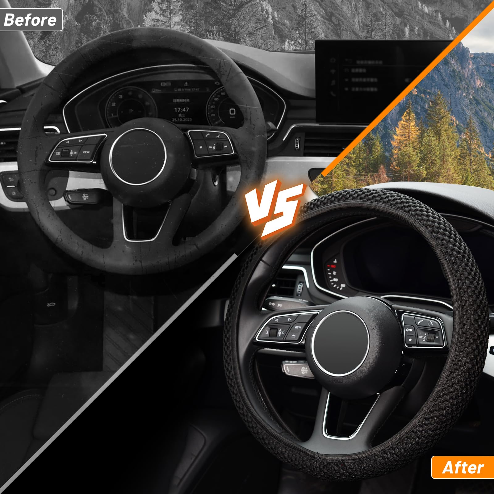 Kafeek Elastic Stretch Steering Wheel Cover,Warm In Winter And Cool In Summer, Universal 15 Inch, Microfiber Breathable Ice Silk