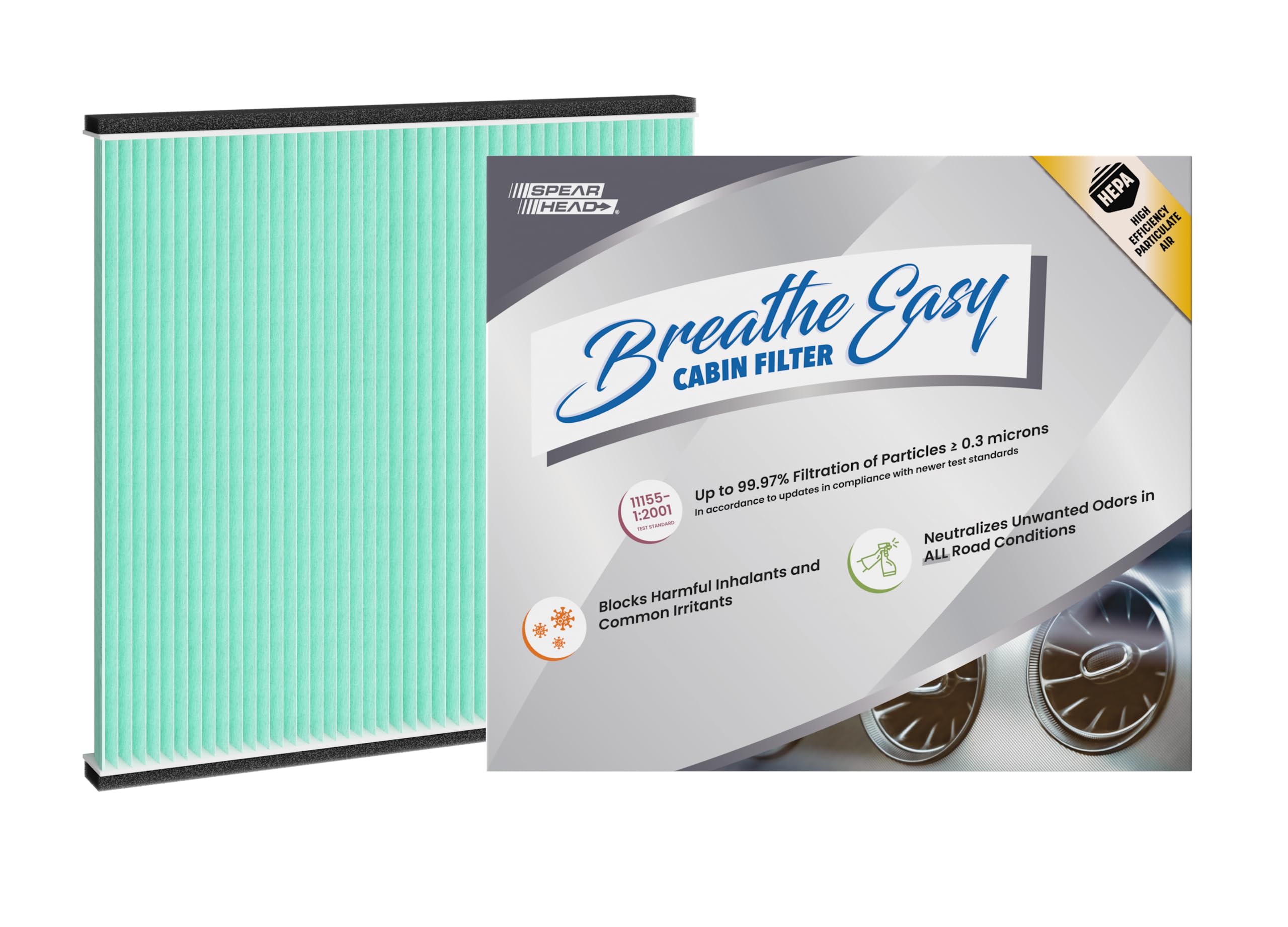 Spearhead Hepa Breathe Easy Cabin Filter, Up To 99.97% Filtration Of 0.3 Micron Particles W/No Airflow Reduction (Be-132H)