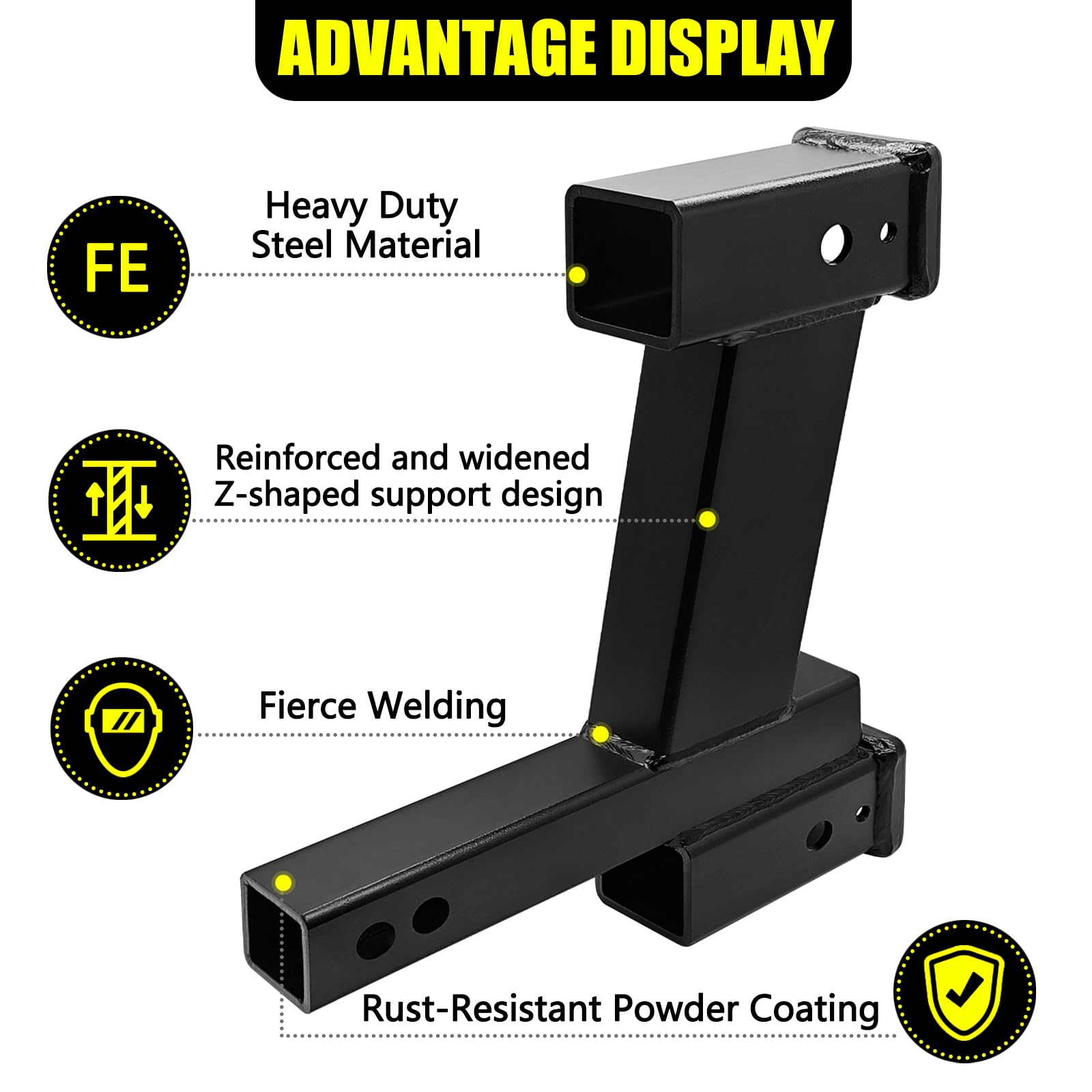 KAIRAY Trailer Dual Hitch Extender Adapter, 2" & 10" Riser/Drop, Alloy Steel, 10000lbs Capacity, Y-shaped, Black