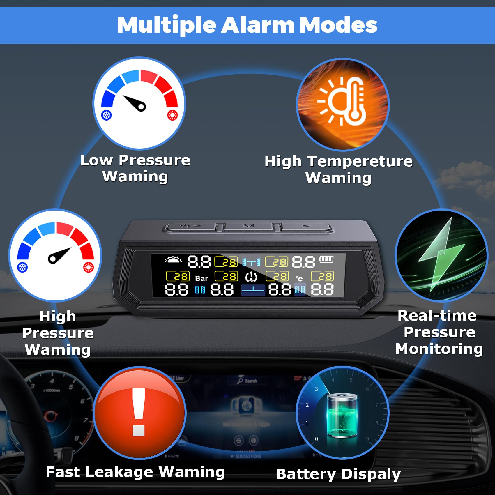 RV Tire Pressure Monitoring System -TPMS 2025 Upgrade Tire Pressure Monitor with 6 Sensors,Solar Charge & Color LCD Display, 0-9