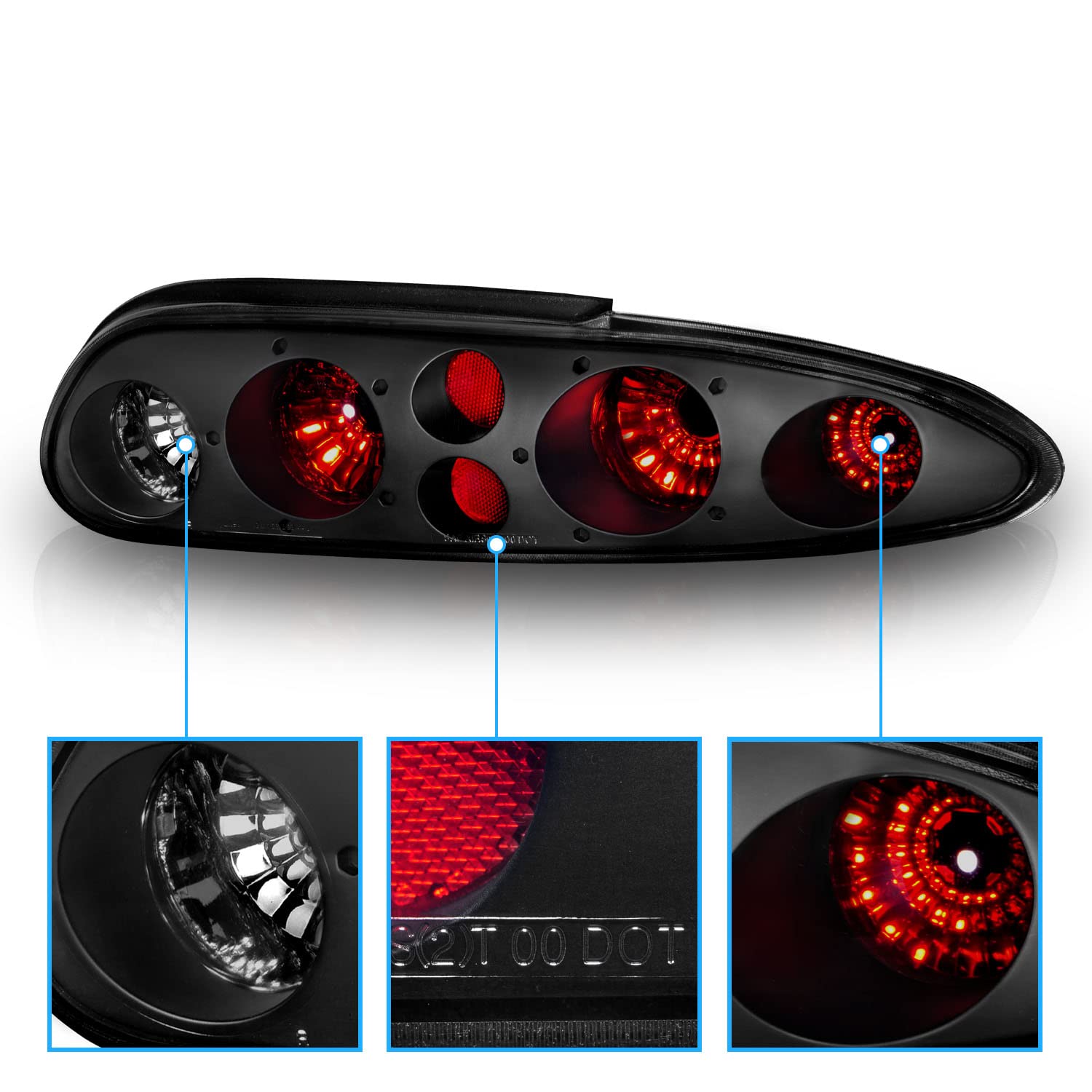 AmeriLite Black Smoke Replacement Brake Taillights Set for Chevy Camaro - Driver & Passenger Side