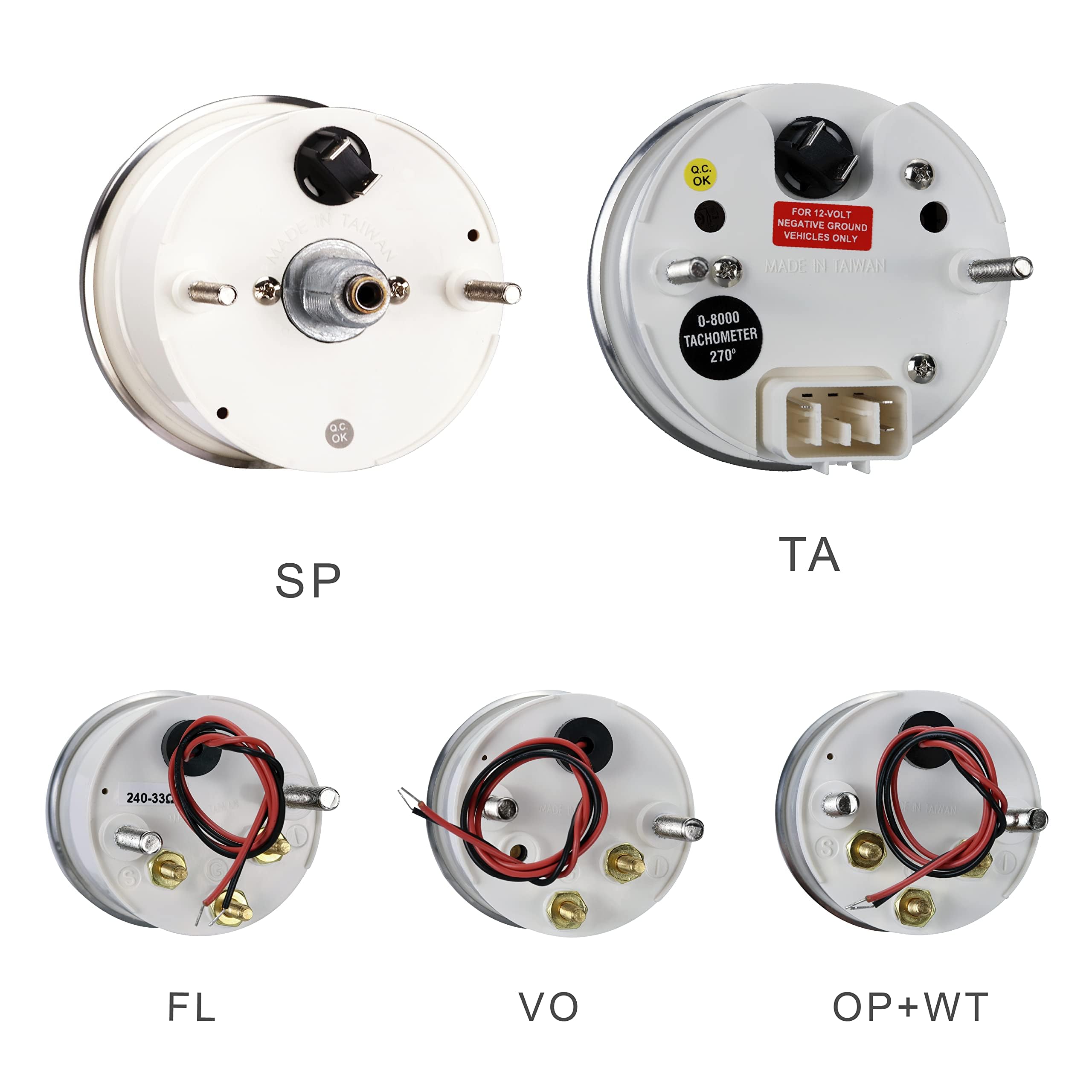 MOTOR METER RACING Classic 6 Gauge Set with Mechanical Speedometer Analog Odometer White Dial Red Needle Light Bulb Illumination