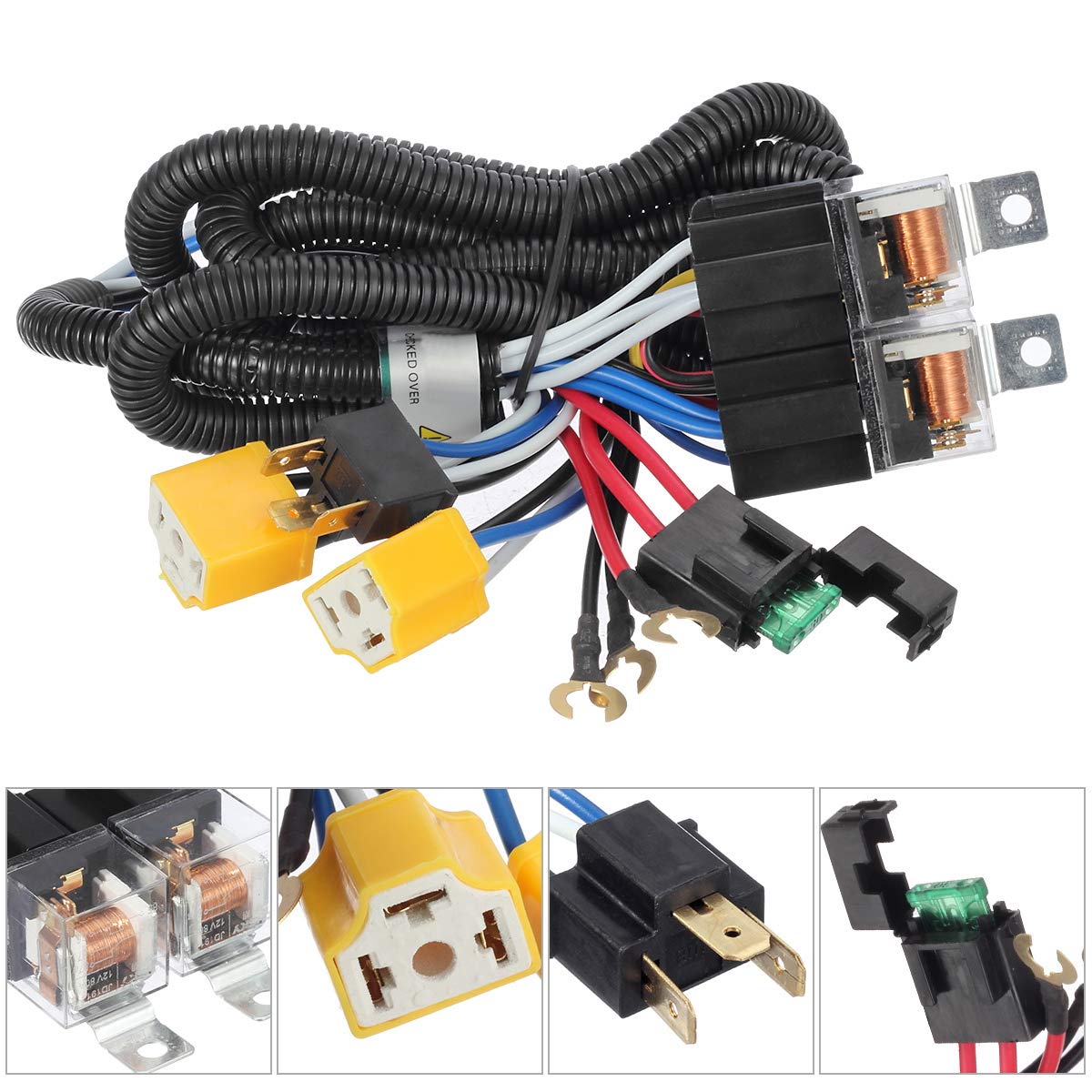 Partsam H4 Headlight Relay Harness Kit for 7x6 5x7 H6054 Headlights - Ceramic, Fixes Dual Ground Problem, Compatible with Pickup 88-95, Tacoma