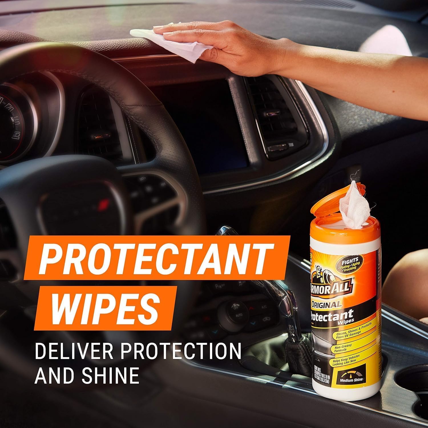 Armor All Car Interior Protectant Wipes, 90 Count Canister, UV Protectant for Vinyl, Rubber, Plastic, Trim and Dashboards