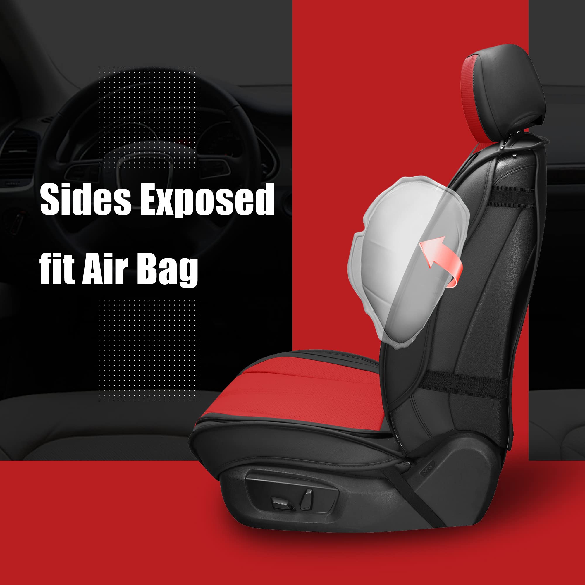 LINGVIDO Leather Car Seat Covers, Breathable Automotive Cover Cushion Accessories for Cars & SUV Truck Universal Fit Set(Black &