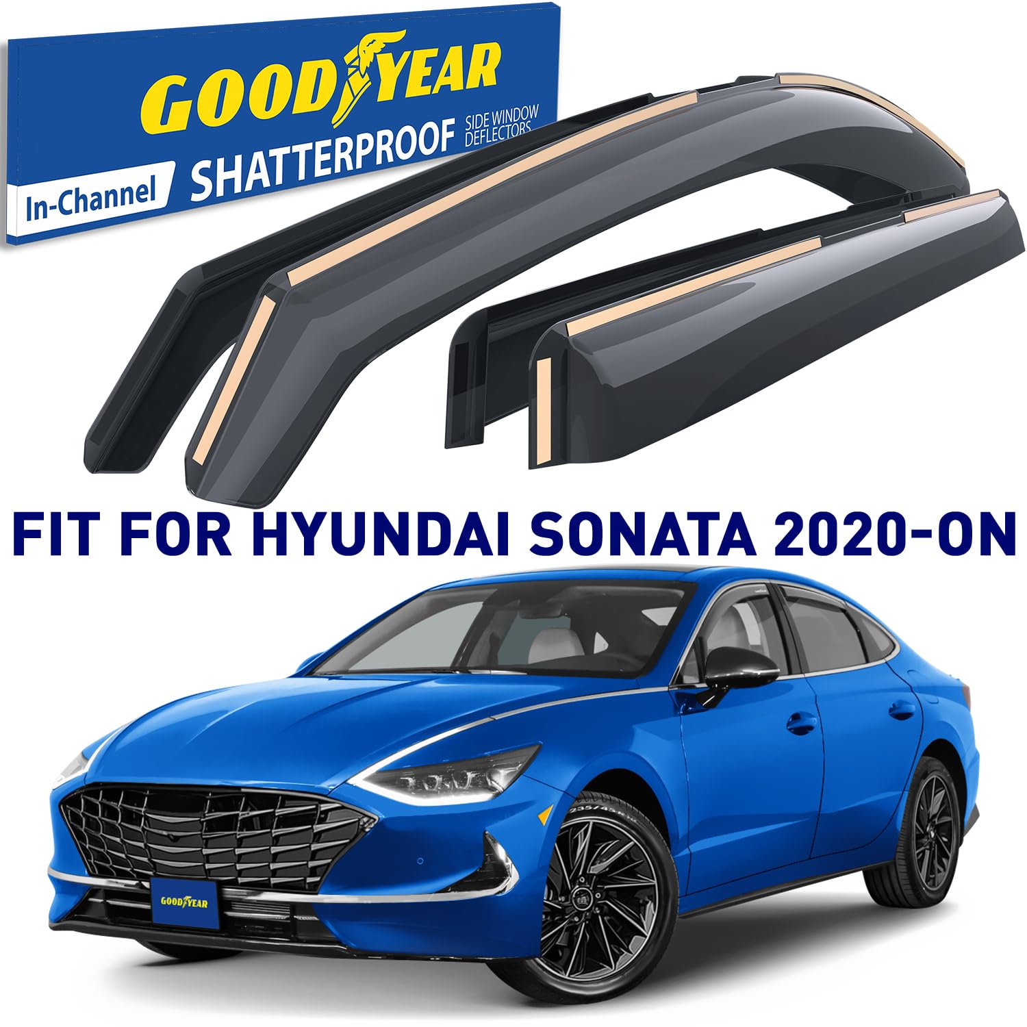 Goodyear Shatterproof In-Channel Window Deflectors For Hyundai Sonata 2020-2025, Rain Guards, Window Visors For Cars, Vent Defle