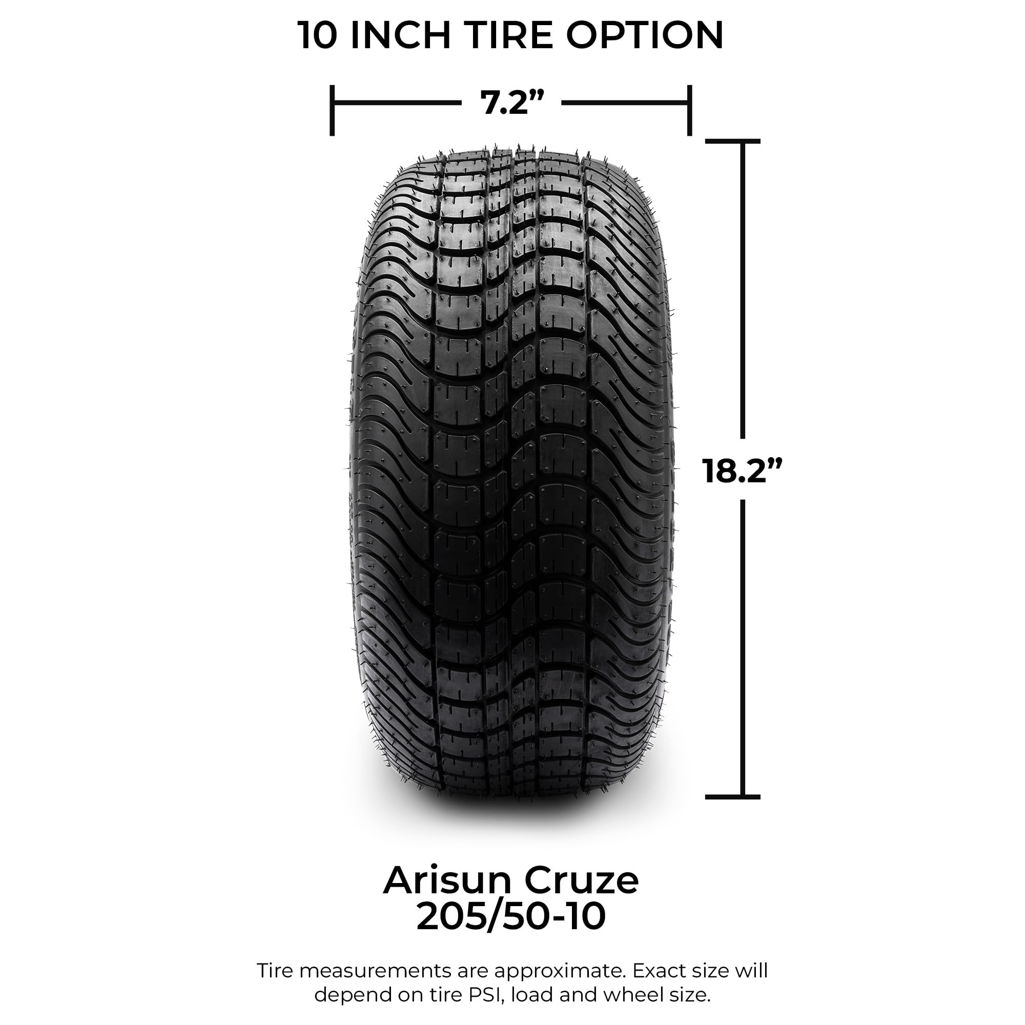 Arisun Cruze 205/50-10 DOT Golf Cart Tire Street Low Profile (4-Ply) - Set of Four