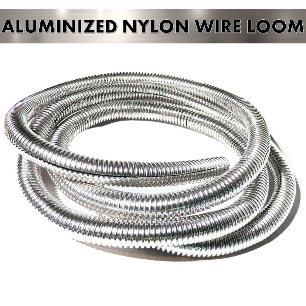 Bentley Harris Convoshield Aluminized Nylon Wire Loom Tubing - 3/8'' Inch Diameter - 39 Inch Long  Chrome Finish Wire Loom  High
