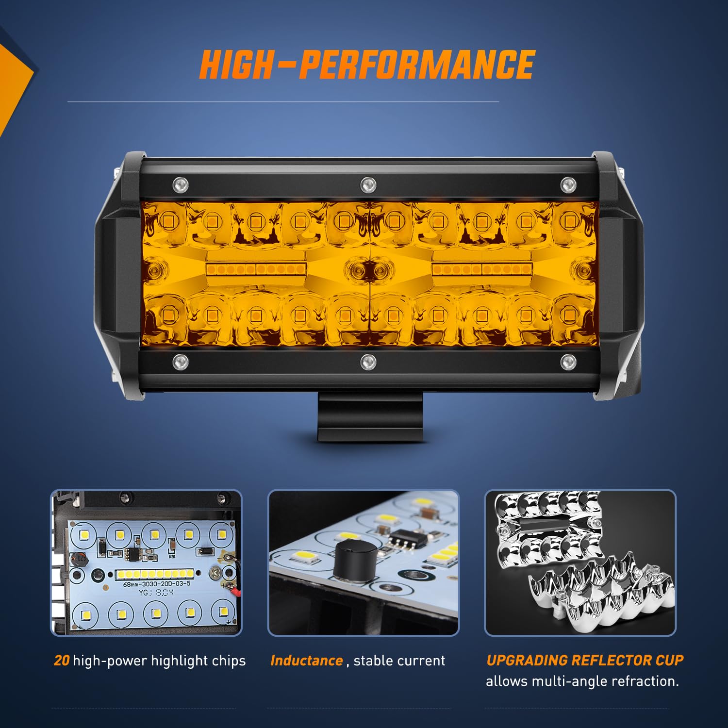 Nilight LED Light Bar 2PCS 6.5" Amber 120W Spot Flood Combo, Waterproof, Model ZH704, with Wiring Harness & 2-Year Warranty