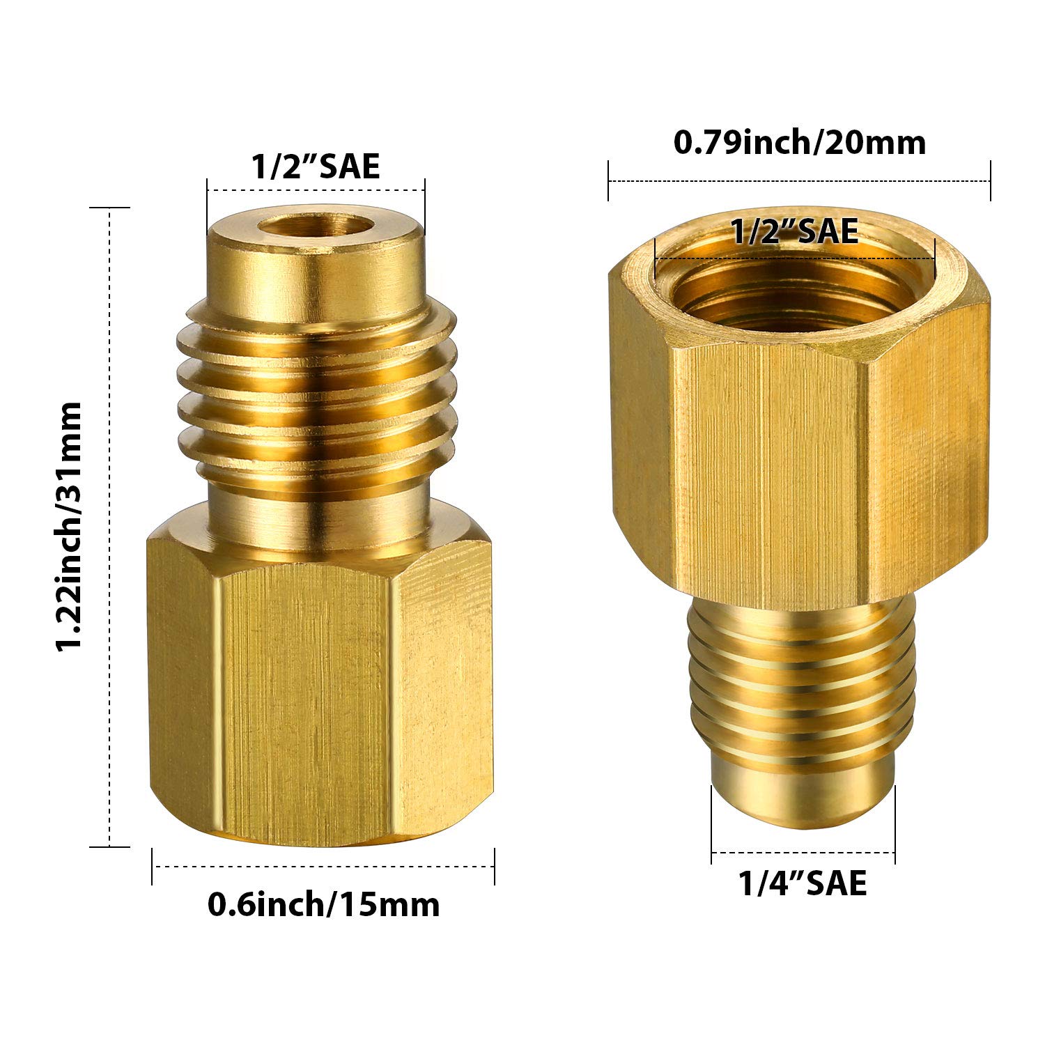 Mudder 4-Piece Brass Refrigerant Tank Adapter Set - R134A to R12, 1/2" Female Acme to 1/4" Male Flare, Includes Vacuum Pump