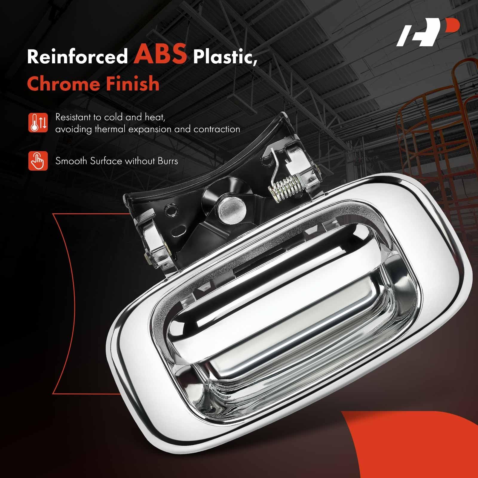 A-Premium Tailgate Handle & Bezel Assembly, Chrome, Fits 1999-2007 Chevy Silverado/GMC Sierra, Model APDHO031, Includes Rod Clips