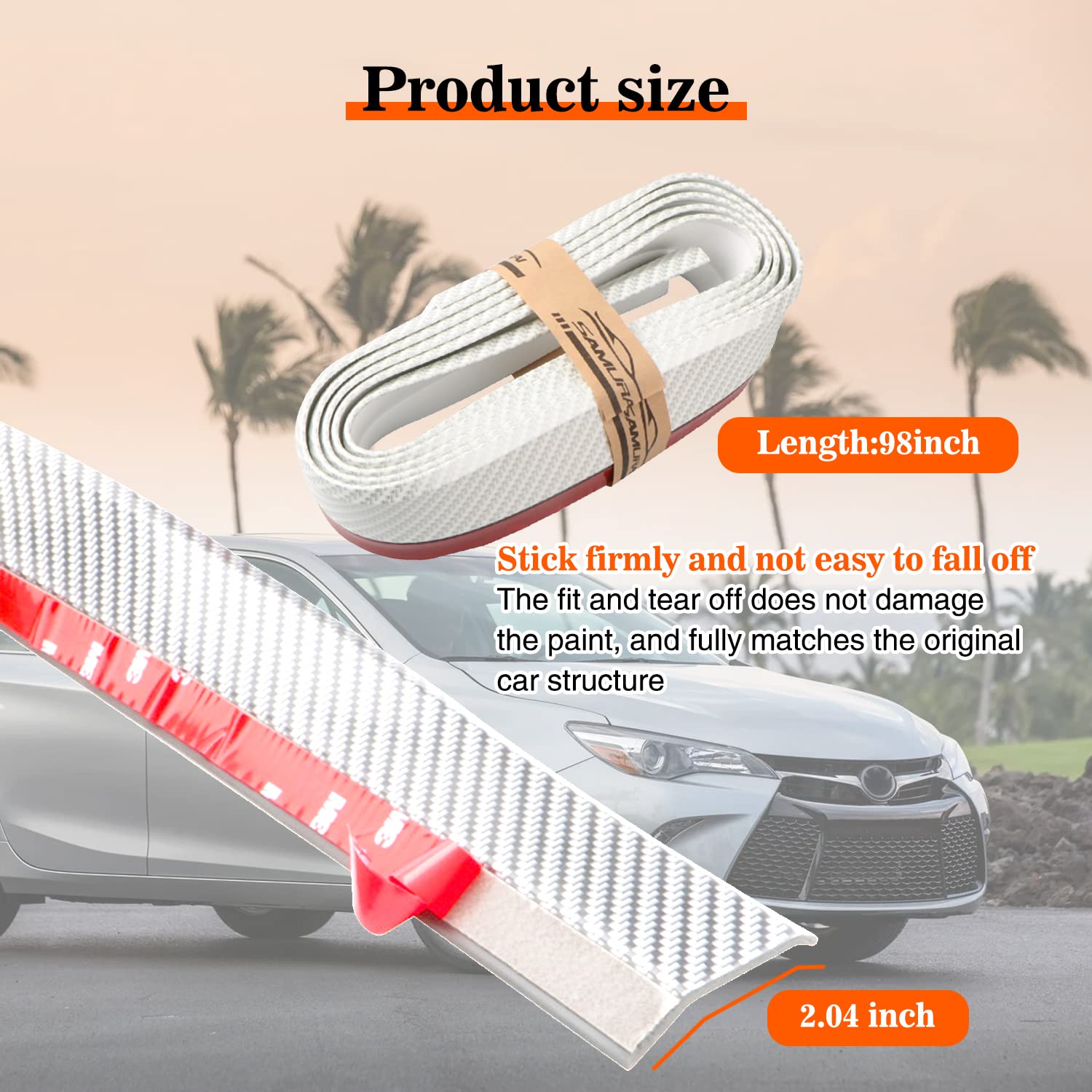 Miytsya Pack-1 2.5M/8.2Ft Car Carbon Fiber Front Lip, Front Bumper Lip, Carbon Lip, Side Skirt, Front Lip Spoiler Waterproof Protection, Universal Auto Parts (Carbon Fiber White)