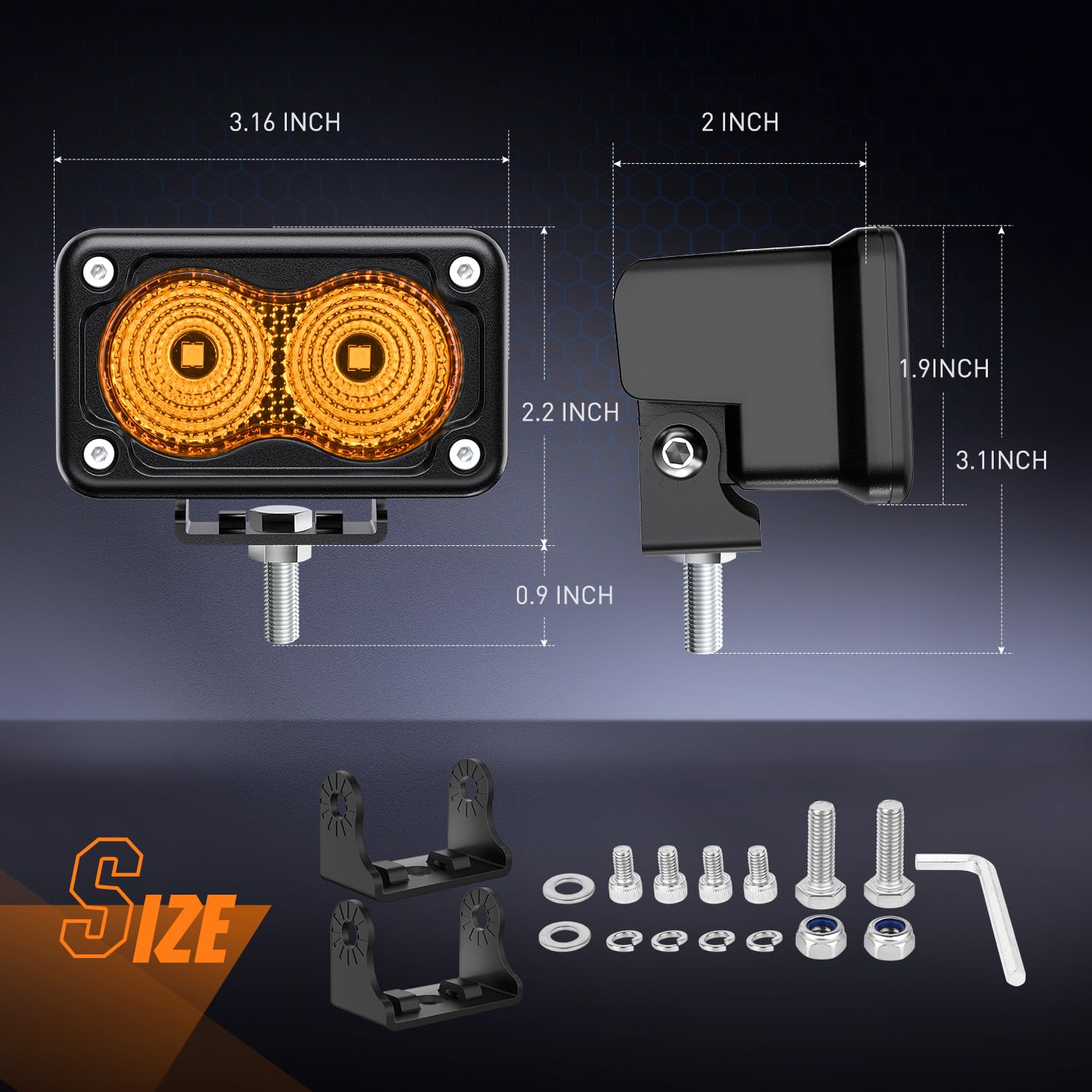 Nilight Amber Motorcycle Light Pods 2 PCS 3 Inch 1070LM Flood Offroad Driving Auxiliary Fog Lights Built-in EMC for Motorbike SU