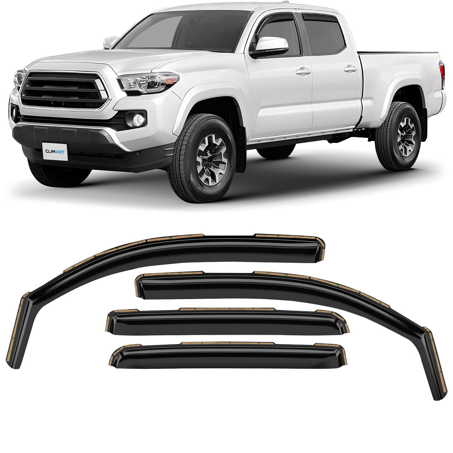 Clim Art In-Channel Incredibly Durable Rain Guards For Toyota Tacoma 2016-2023 Double Cab, Truck Accessories, Vent Window Visors