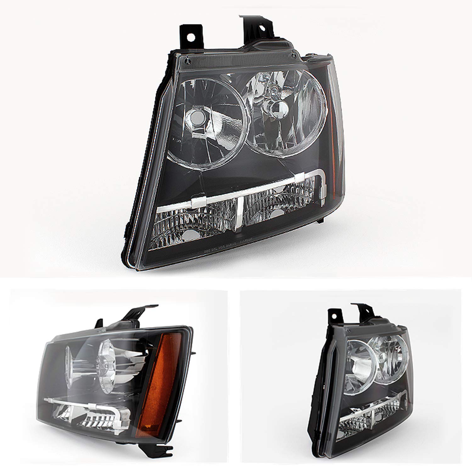 AKKON Headlights for 07-13 Suburban Tahoe Avalanche, Black Housing, Low Beam H11, High Beam 9005, Direct Replacement, Model 4350366086