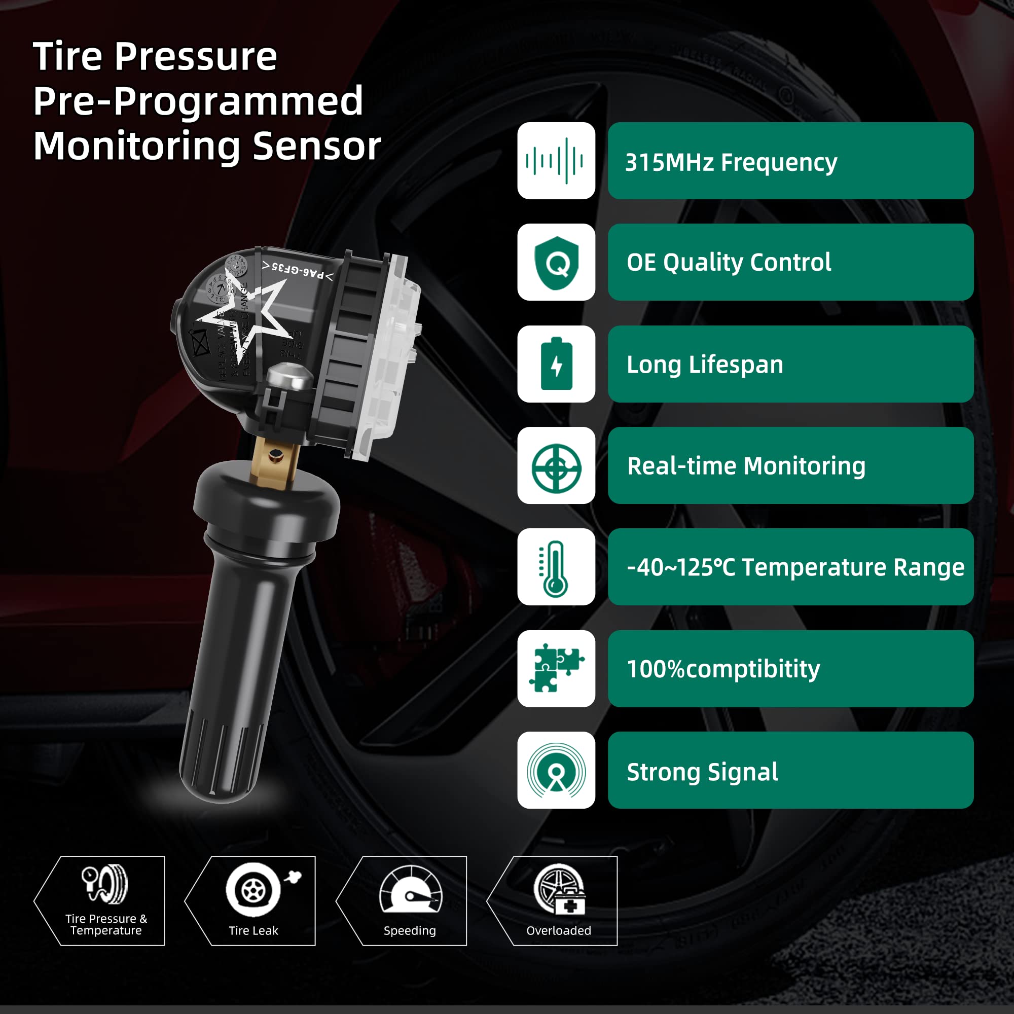 Tpms Sensor, 315Mhz 13598771 Tire Pressure Monitor System For Gm| Gmc | Chevy | Buick | Cadillac Replace#13598772,13586335,13581558,20923680