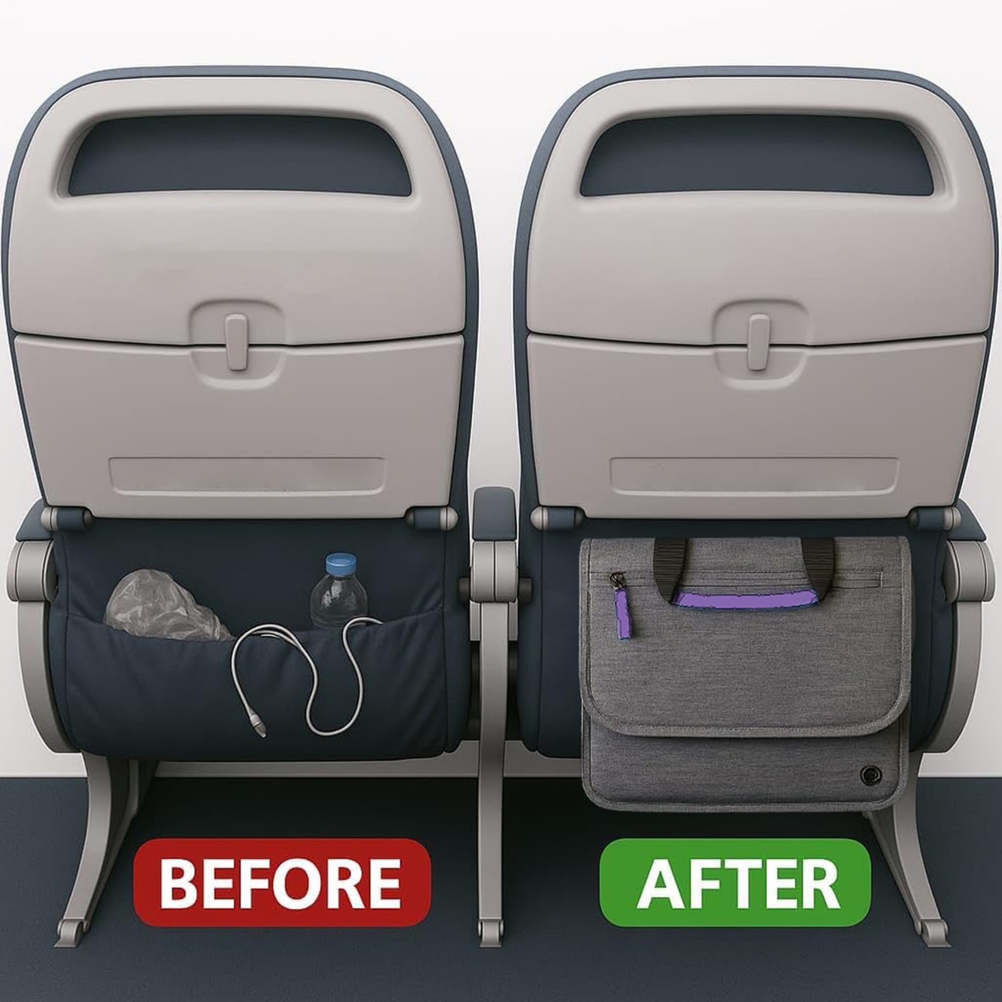 SO~MINE Airplane Pocket Organizer - Medium Purple Polyester Tray Table Cover & In-Flight Seat Back Bag - Model SM-4