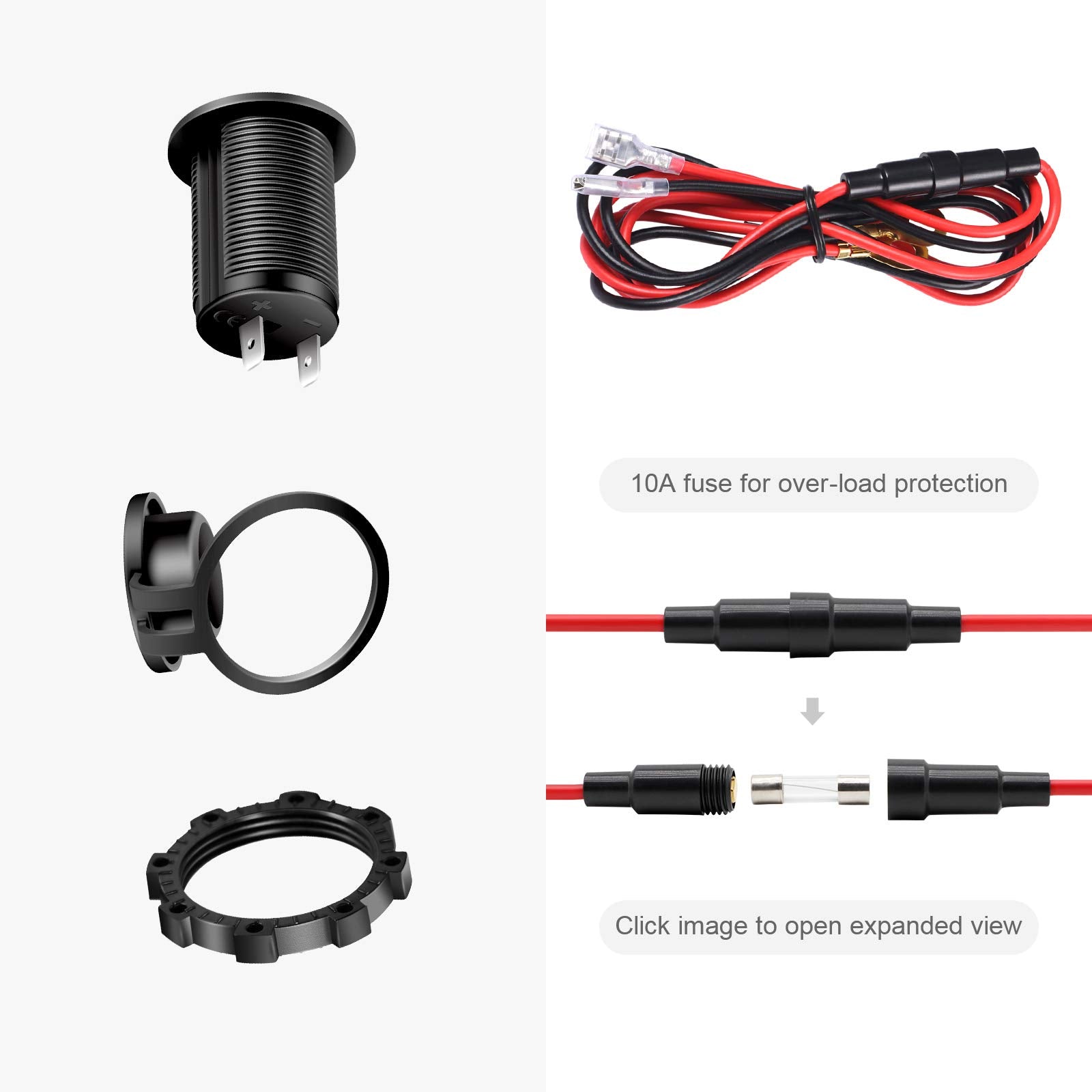 Zhsms Universal 12V/24V Car Cigarette Lighter Socket Replacement With Green Led For Car Marine Motorcycle Atv Rv And More, Water