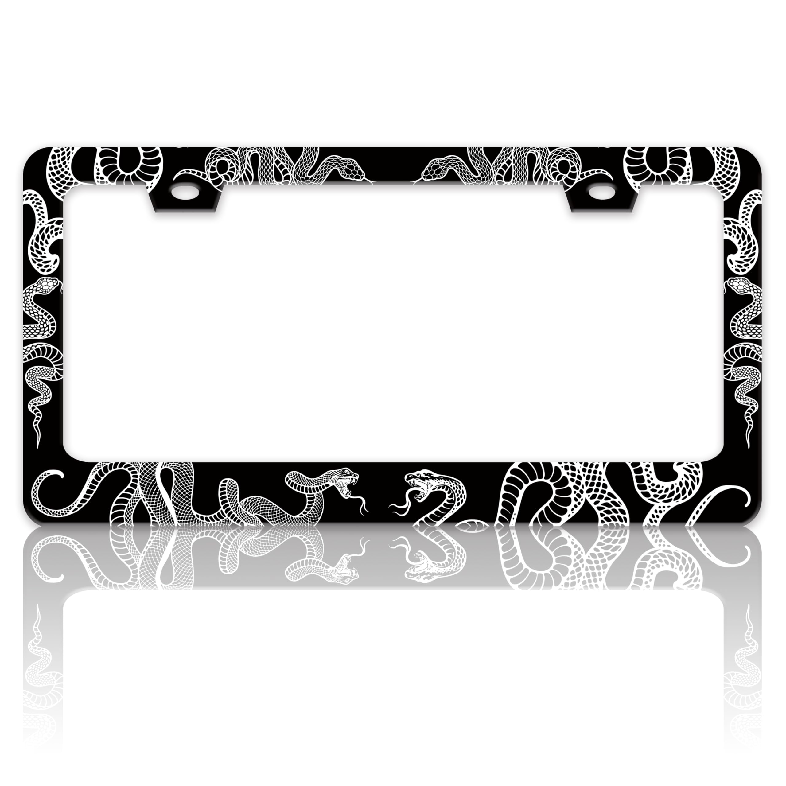 Snake License Plate Frame Black White Snakes Stainless Steel License Plate Holder for Front and Rear Car Tags Funny for Car Deco