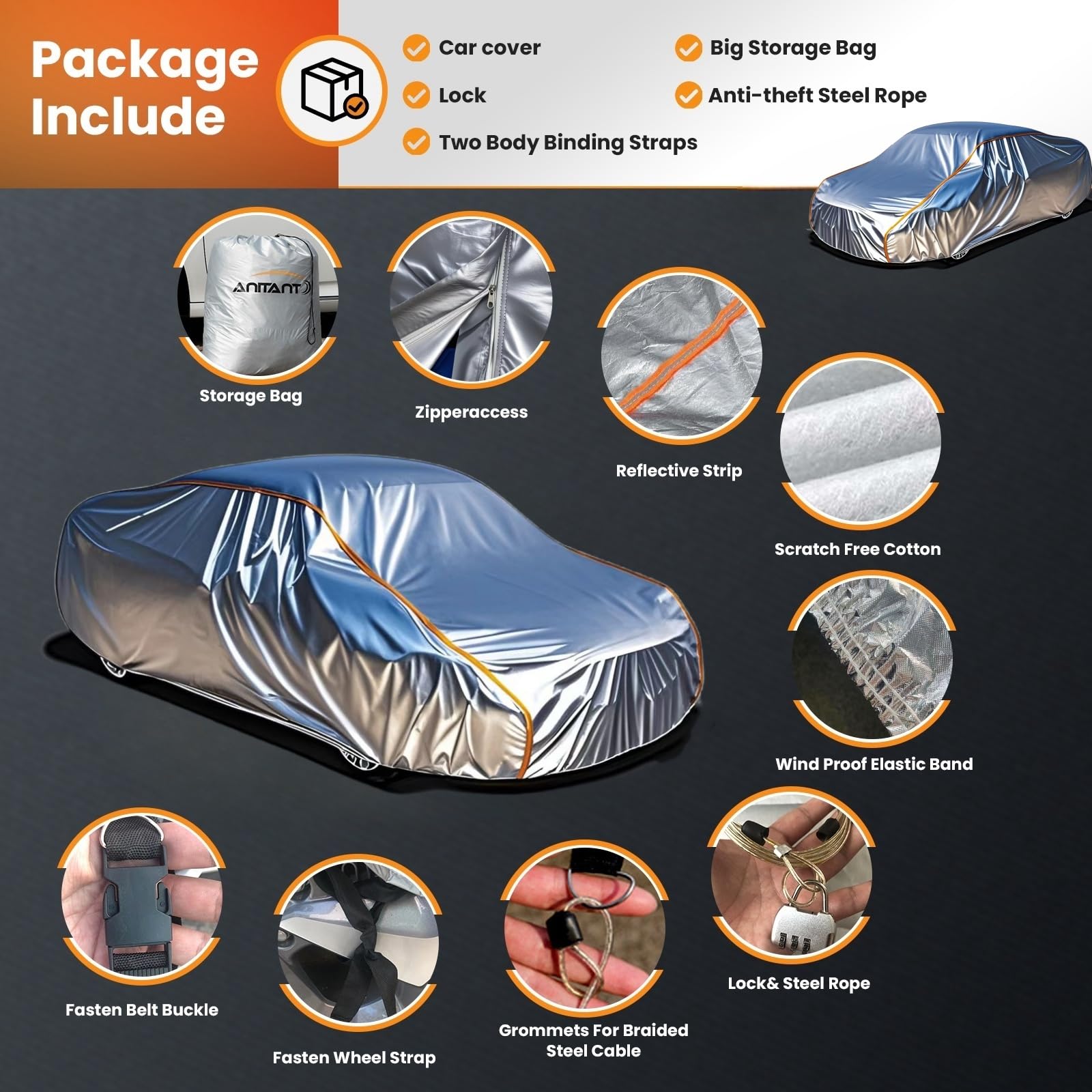 Anitant Outdoor Small Car Cover Waterproof All Weather Sport Car Cover For Automobiles Durable Bright Silver Fit Subaru Brz Bmw