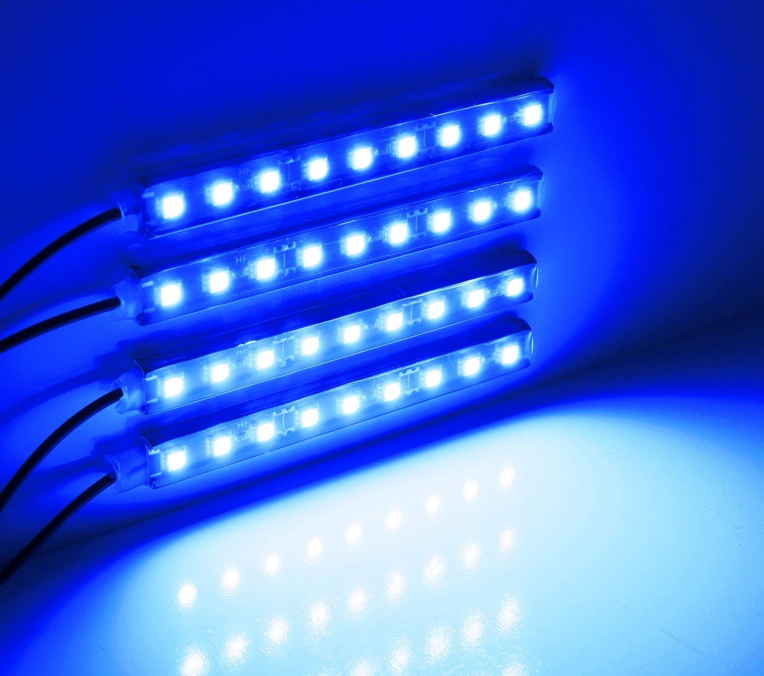EJ's SUPER CAR LED Strip Lights - 4pcs 36 LED Waterproof Interior Lighting Kit, Blue, Model EJ-light strips, DC 12V