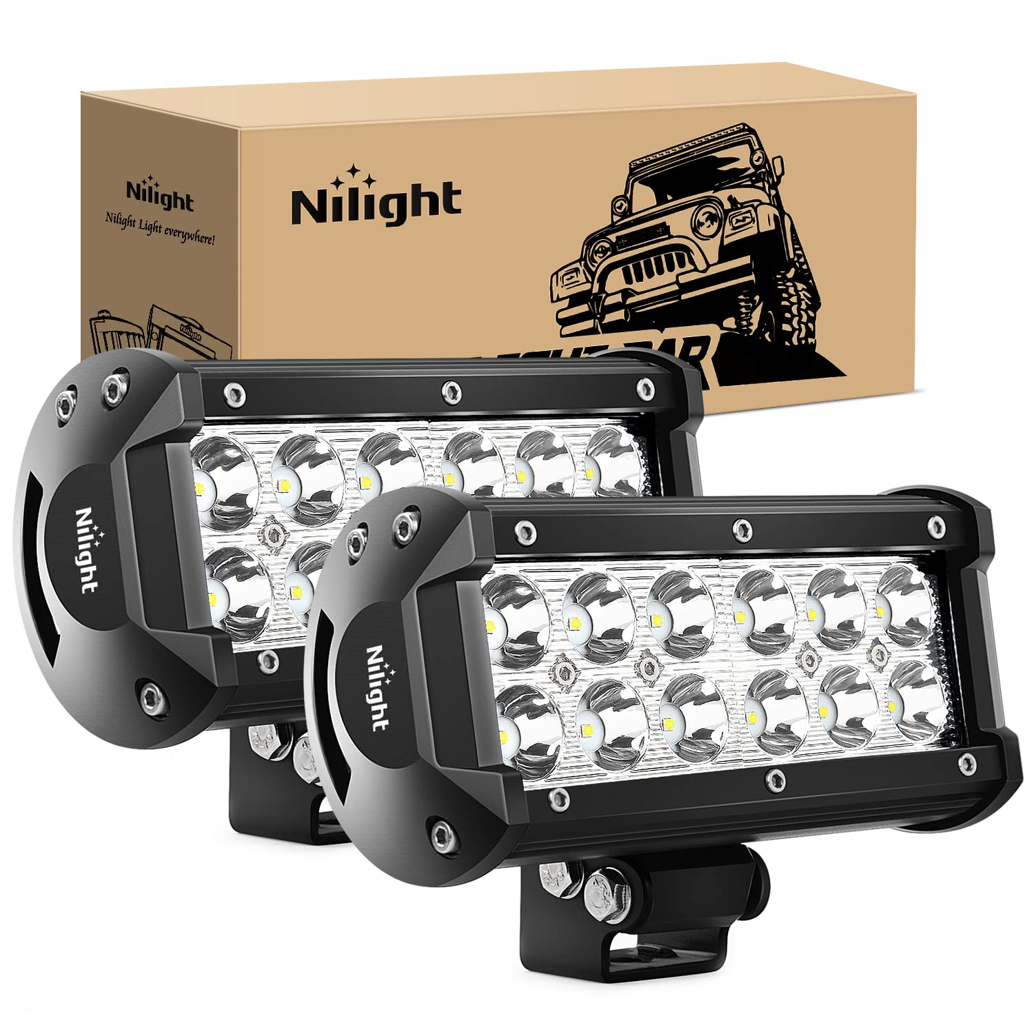 Nilight Led Light Bar 2Pcs 36W 6.5Inch Spot Off Road Lights Super Bright Driving Fog Light Boat Lights Driving Lights Led Work L