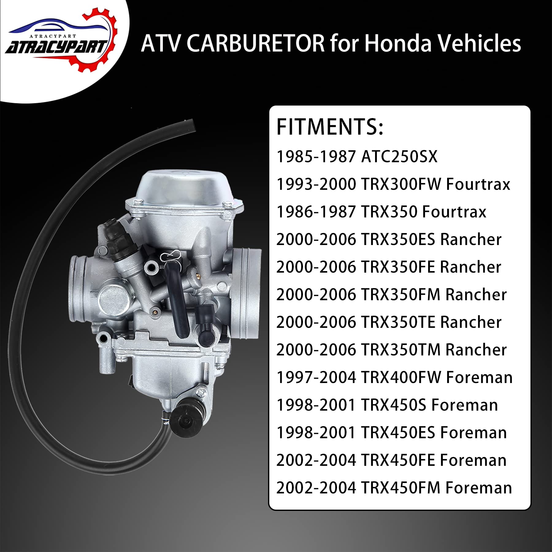 ATRACYPART Fourtrax 300 Carburetor for Honda 1986-2000 TRX300 TRX350, Includes Air Filter, Oil Filter, Throttle Cable, Model HYQ