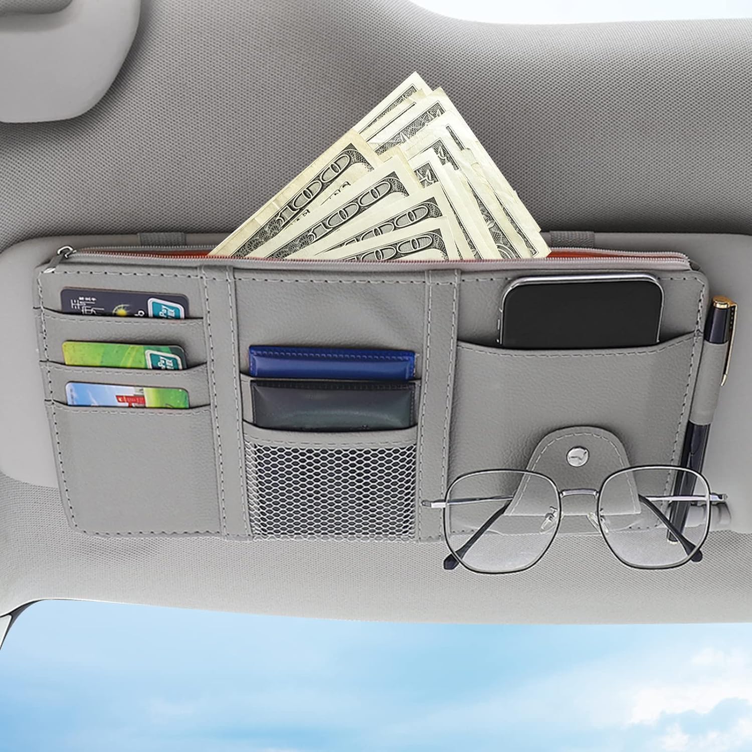 BLAPOXE PU Leather MultiFunction Car Space Sun Visor Organizer Hanging Phone Storage Pouch Holder, Car Accessories Organizer, S