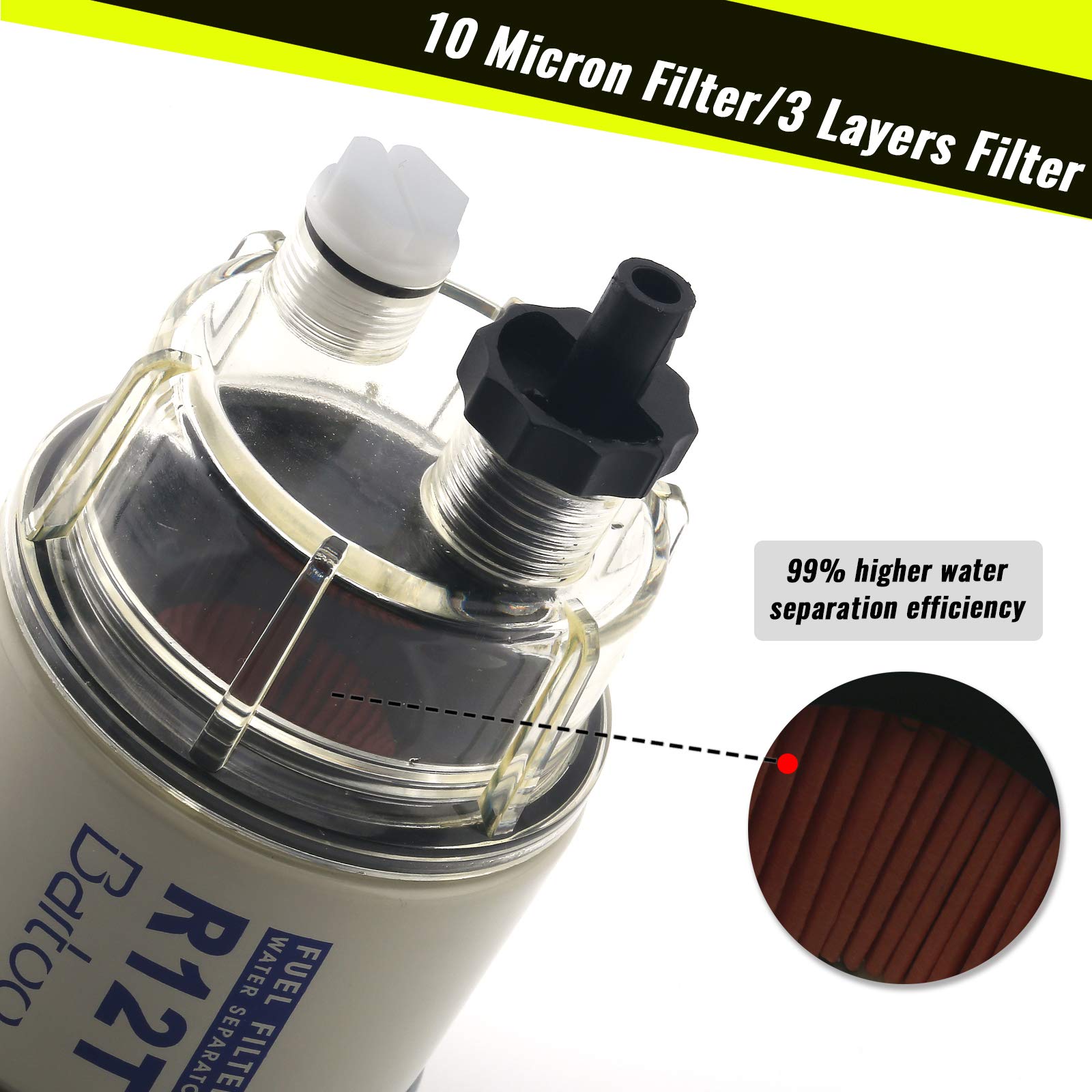 Bartoo R12T Fuel Water Separator Marine,10 Micron Fuel Filter Marine Parts Replace S3240 120At Npt Zg1/4-19 Fit 3/8-Inch Npt Out