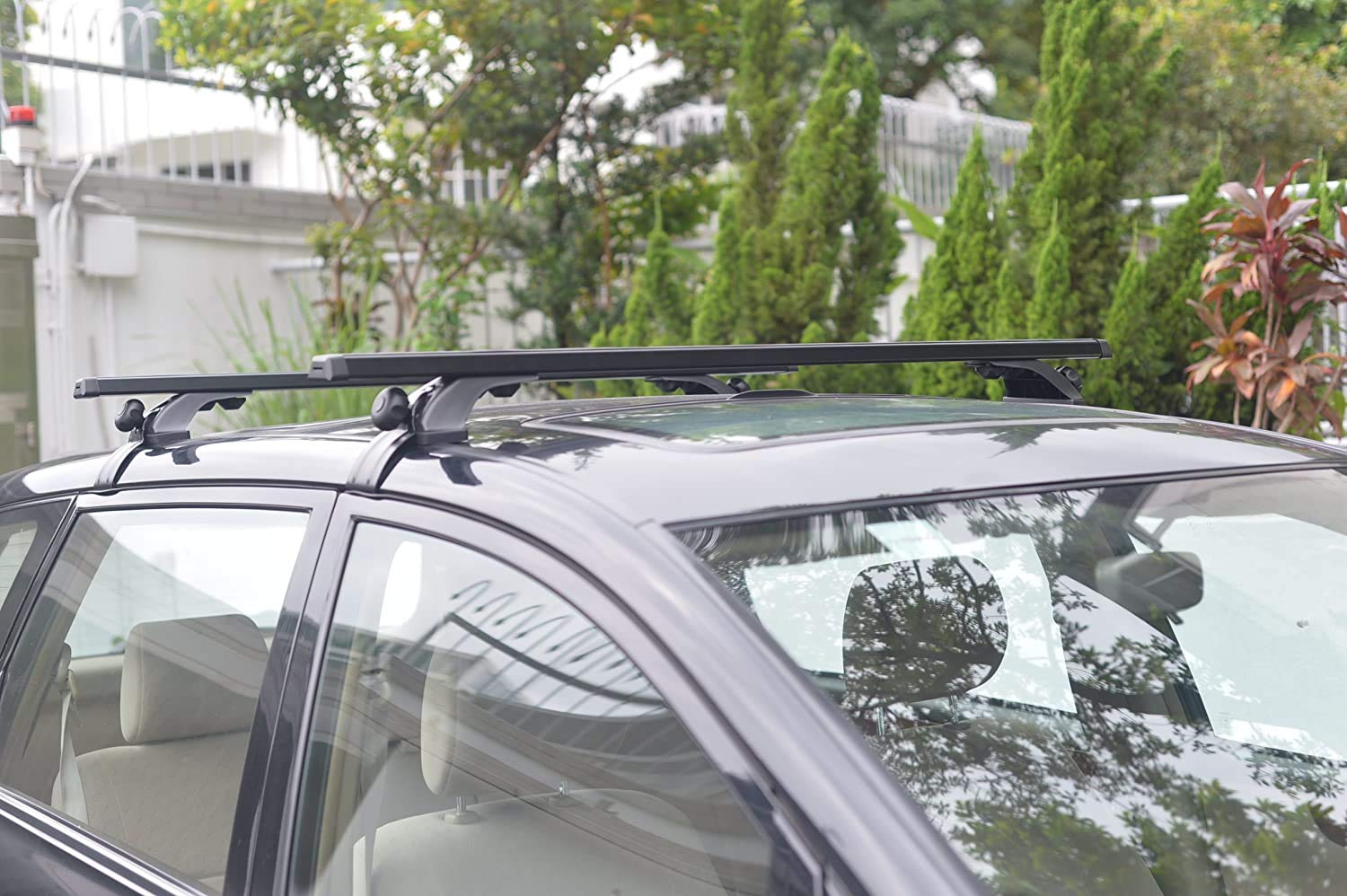 Mph Production 48' (120Cm) Universal Fit Black Adjustable Aluminum Window Frame Roof Rack Cross Bars Cargo Carrier With 3 Pairs Of Mounting Clamps (2 Pcs)