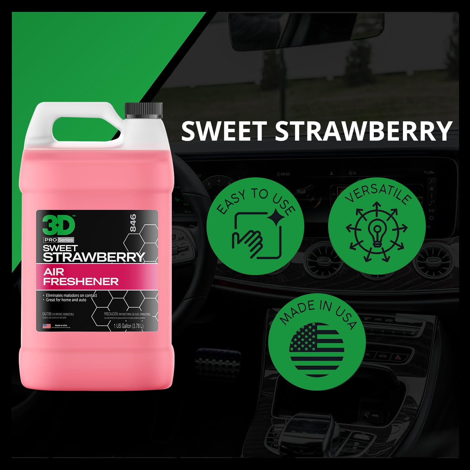3D Odor Eliminator Air Freshener - Natural, 128 Fl Oz, Sweet Strawberry Scent, Made in USA, No Harmful Chemicals