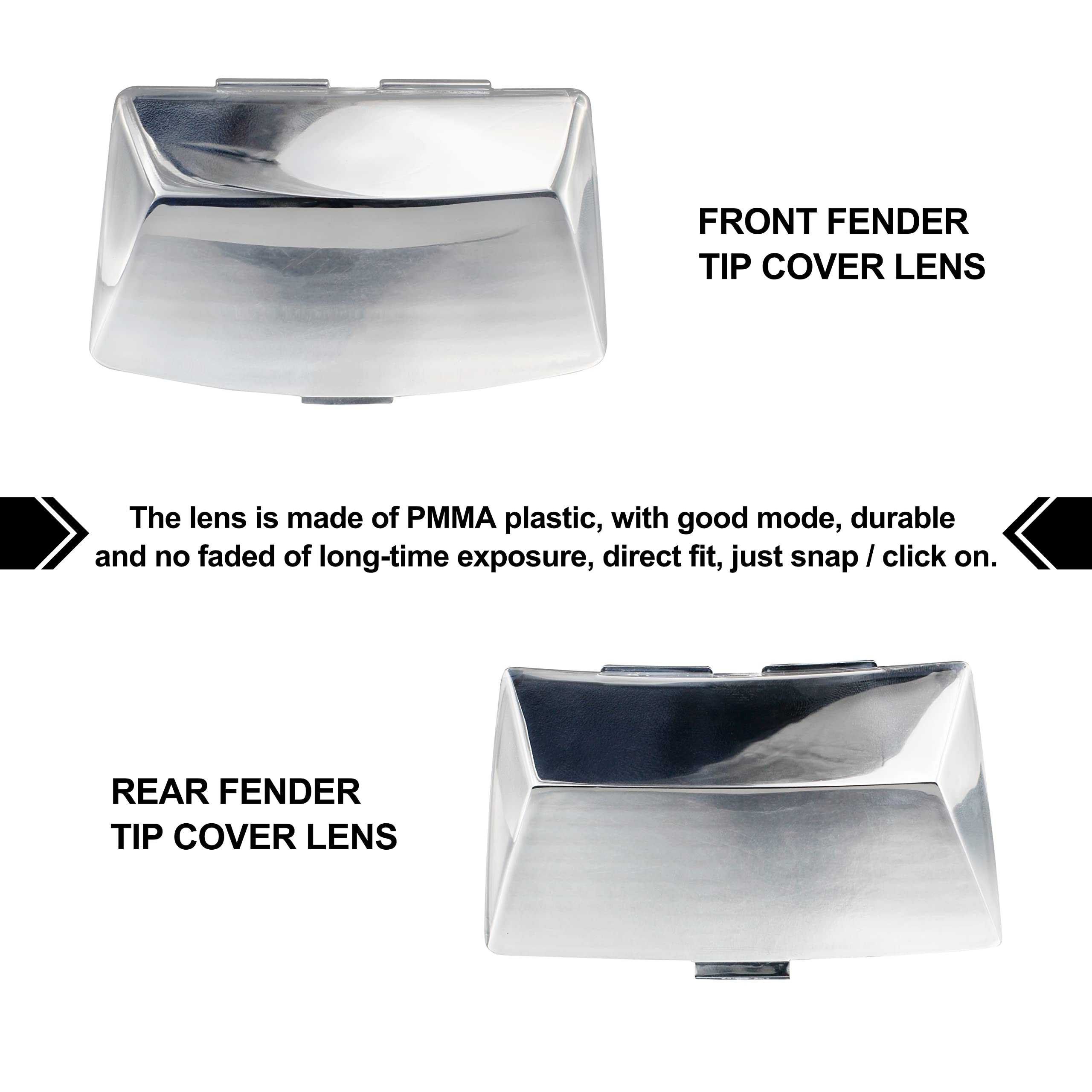 Nthreeauto Front Rear Chrome Fender Light Lens Fender Tips Mud Guards Covers W/Led Bulbs Compatible With Harley Electra Glide Ul