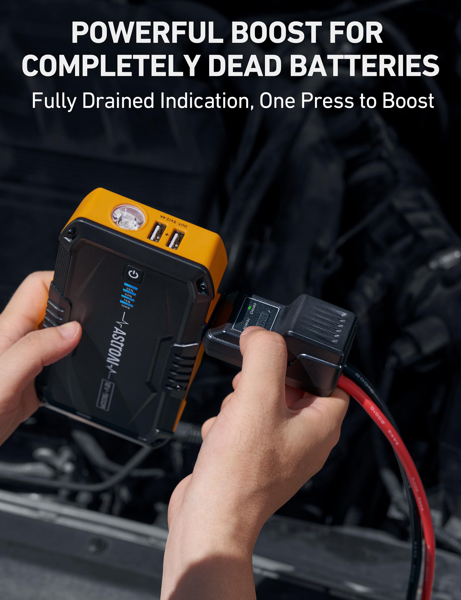 AstroAI S8 Car Battery Jump Starter - 1500A Portable Jump Box for 6.0L Gas & 3.0L Diesel Engines, Yellow with Flashlight & Jumper C