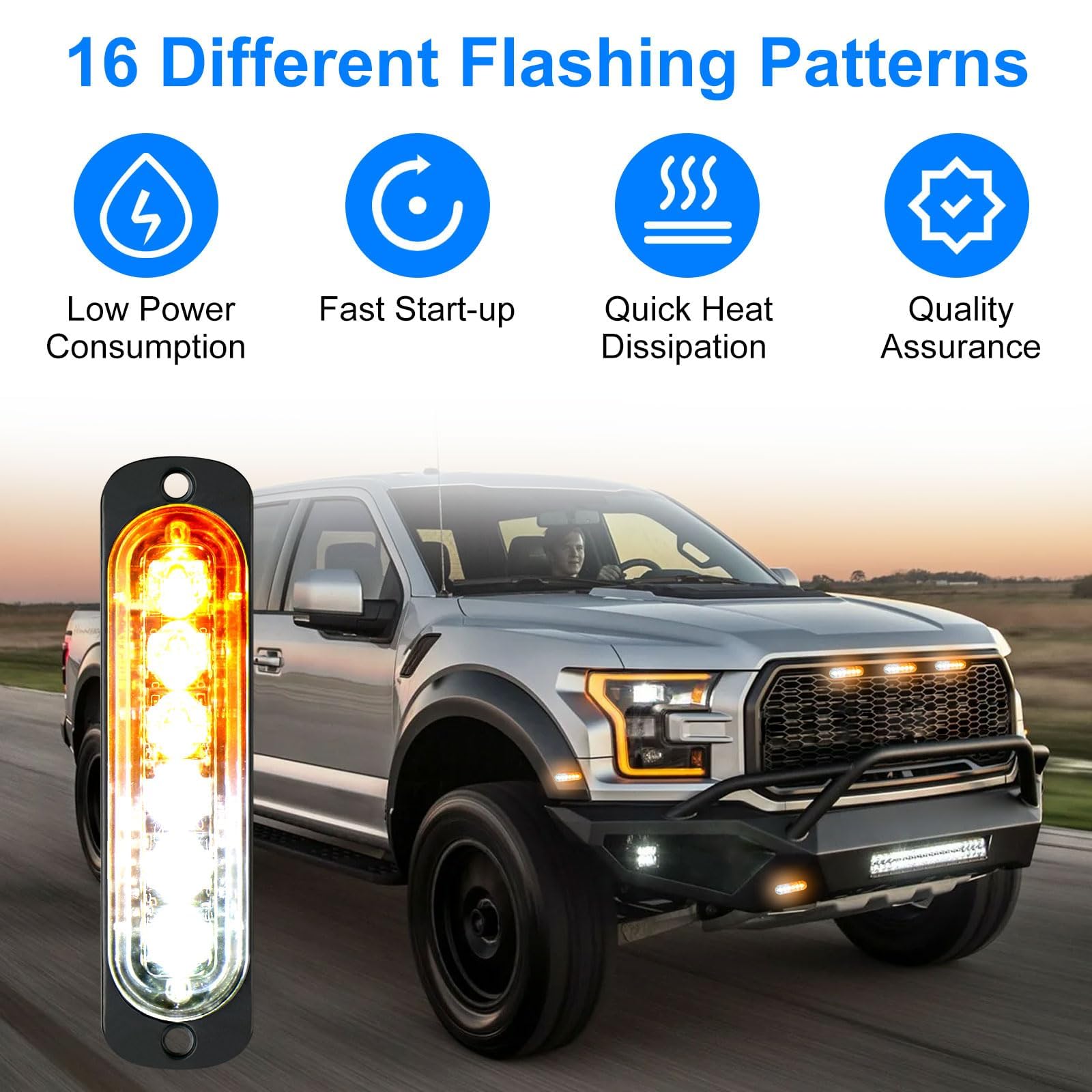 EEEKit 10 Pack LED Strobe Lights, Amber White, 6 LED Warning Lights for Car, Truck, ATV, Surface Mount, Model A8B4520-E001582255FBA