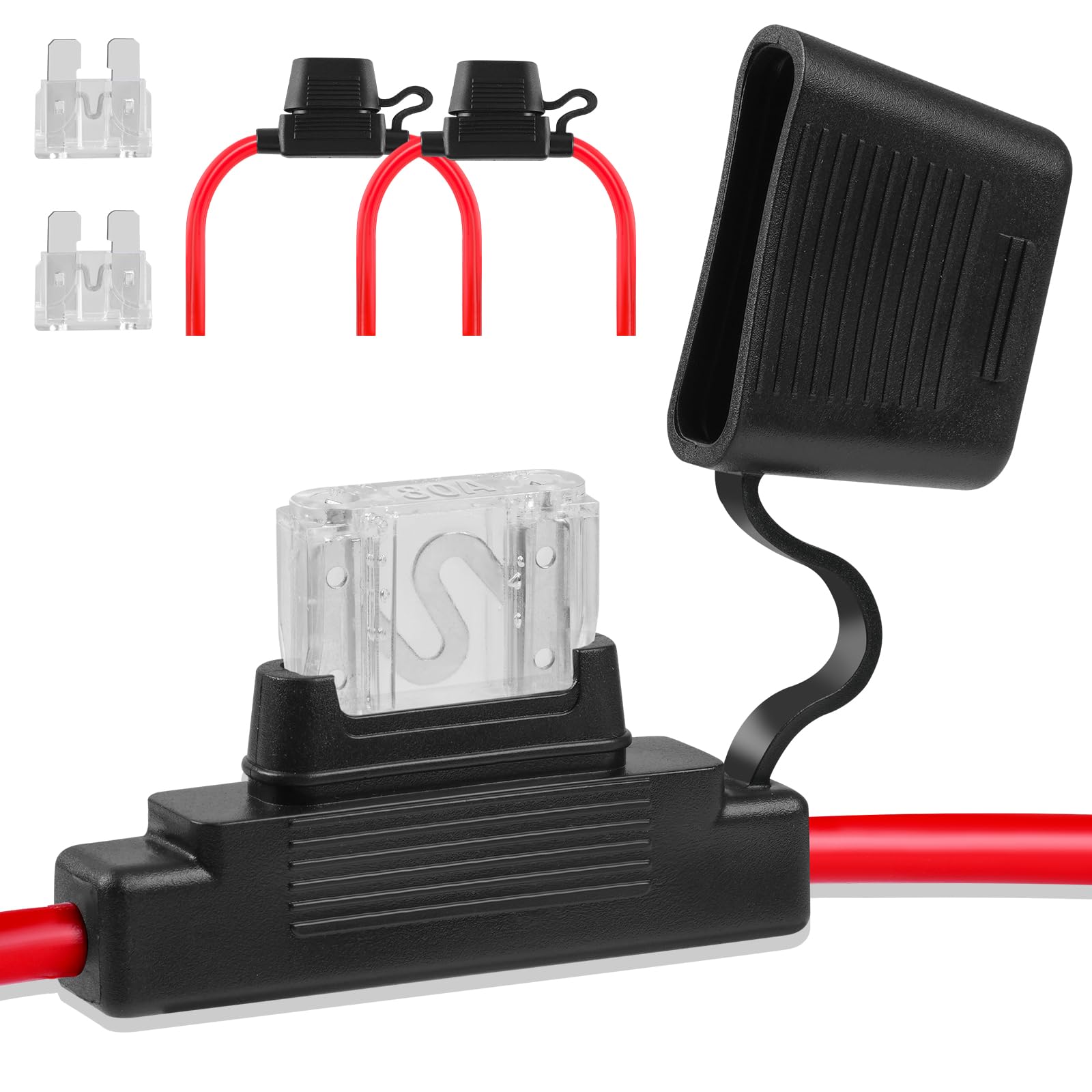 Inline Fuse Holder 12V 2 Pieces, Maxi 8 Gauge Fuse Holder 11.8 Inch, Blade Fuse Holder With Waterproof Cap Maxi Car Fuses For Au