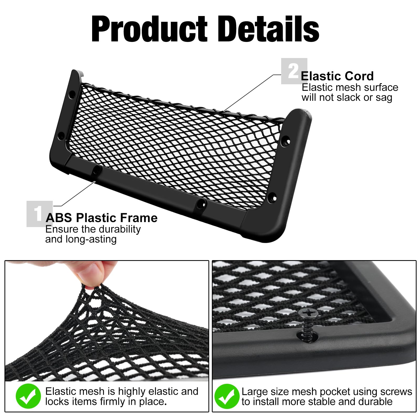 2 Pieces ABS Plastic Frame Automotive Cargo Nets Car Net Pocket Phone Car Mesh Net Holder RV Storage Boat Cargo Pocket Organizer