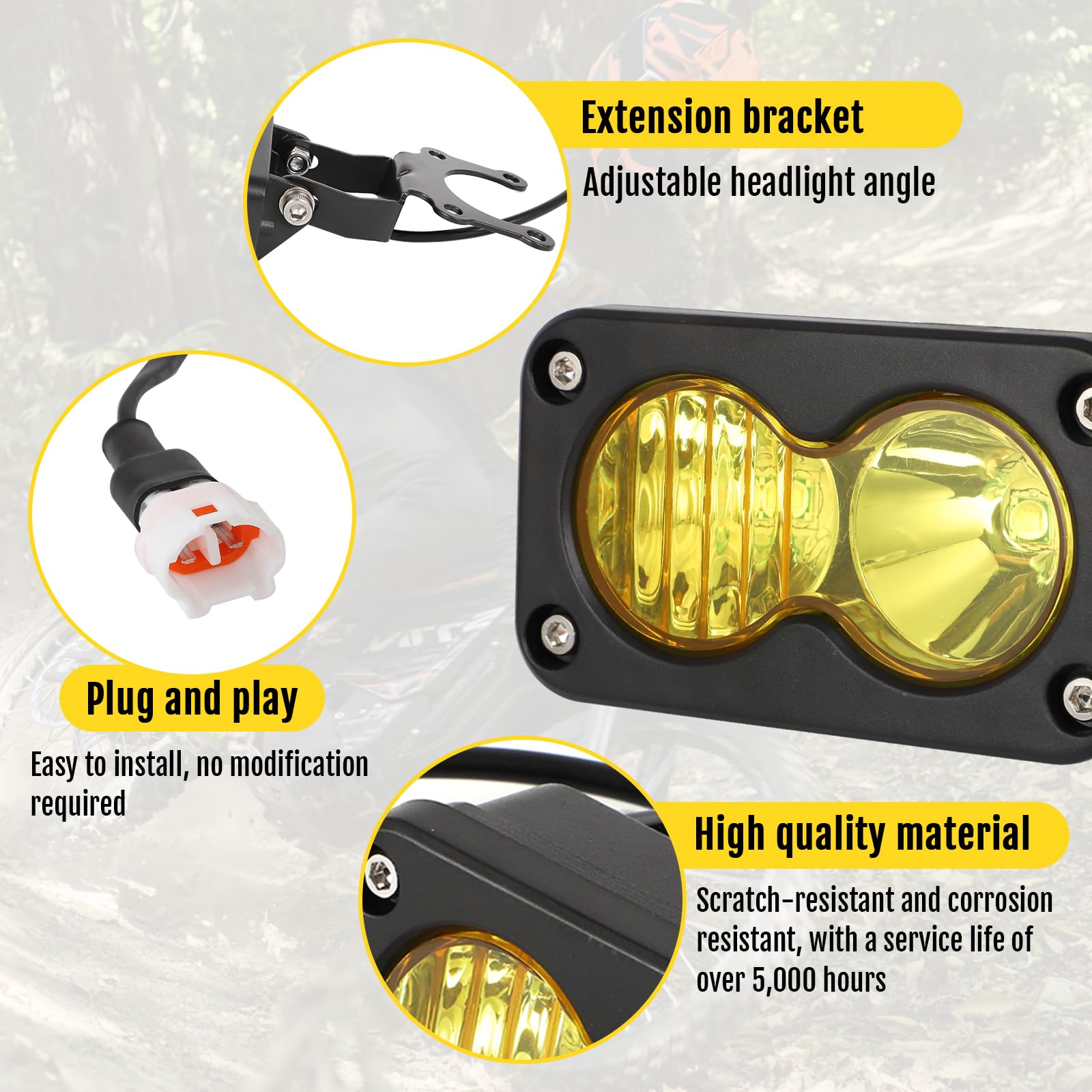 Motoparty Headlight Kit for Sur-Ron X260, Yellow 3 Inch LED Pods, Aluminum, Model XZLP-M99W1842