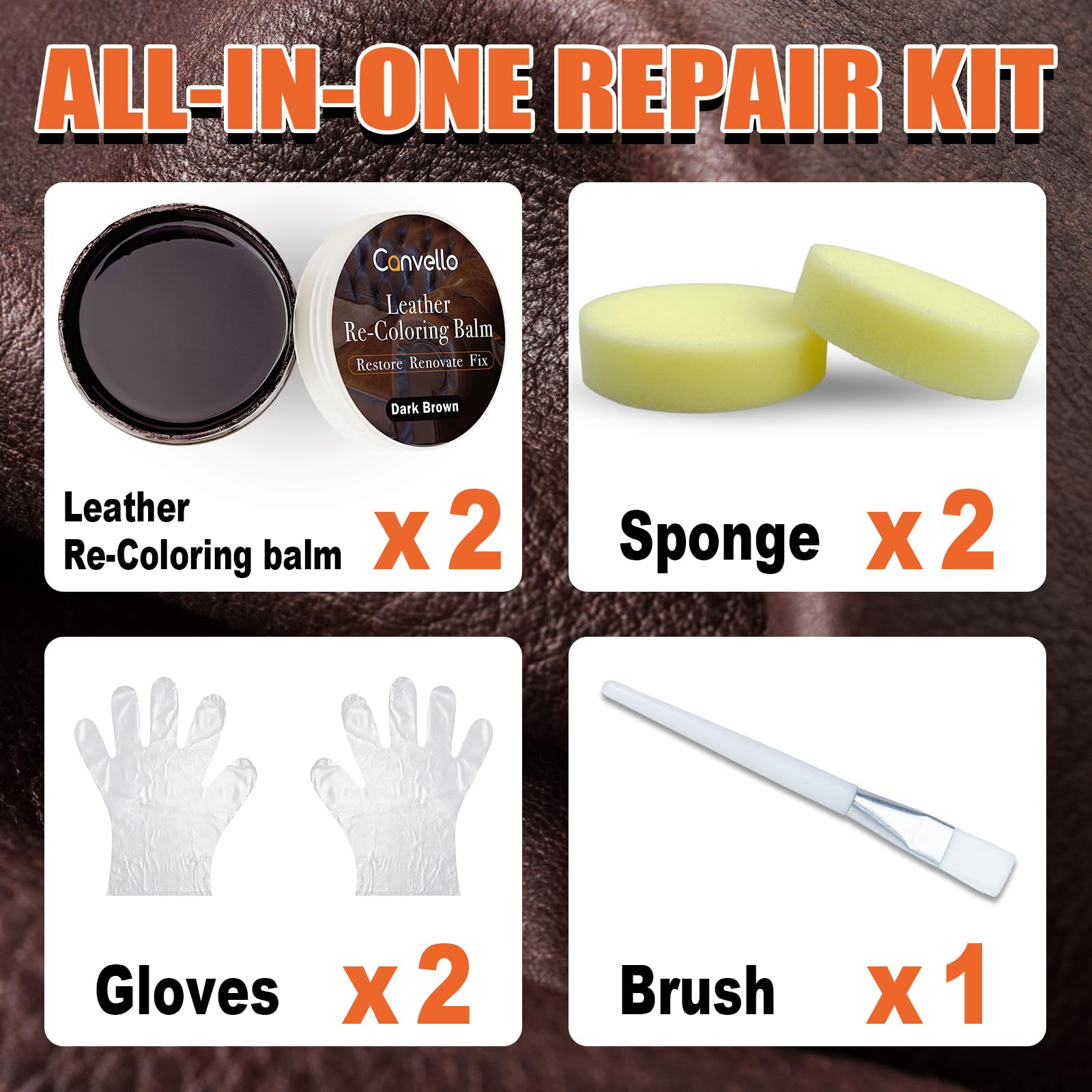 Dark Brown Leather Repair Kit, Dark Brown Leather Recoloring Balm, Leather Dye - Restore & Renew Scratch, Faded And Aged Leather