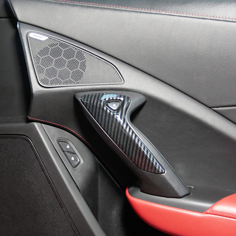 Justautotrim Carbon Fiber Look Interior Door Handle Molding Cover Trims Accessories For 2014 2015 2016 2017 2018 Chevrolet Corve