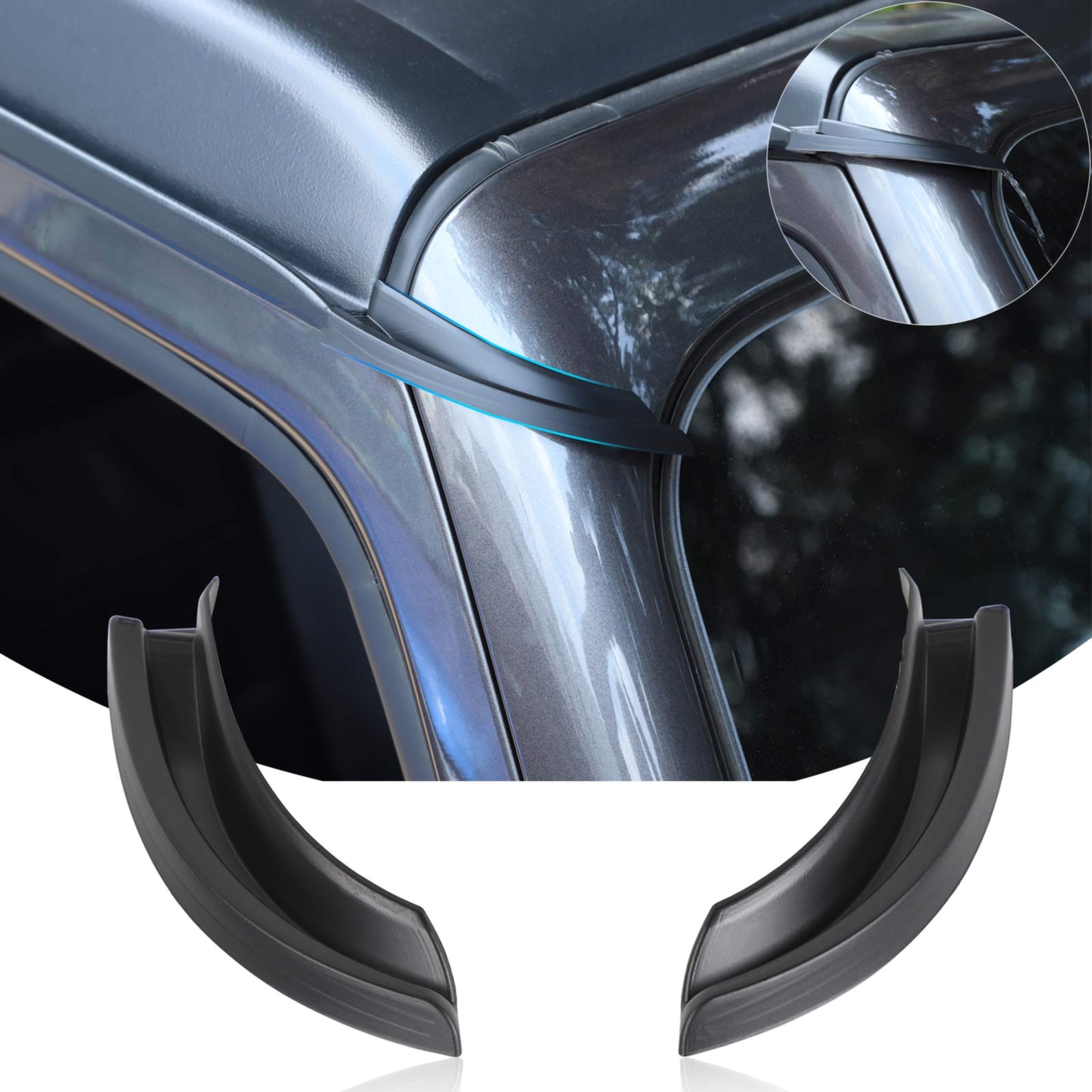 JeCar Hardtop Rain Diverter ABS Drip Rail Extension Rain Gutter Exterior Accessories Compatible with Jeep Wrangler 2018-2023 JL 