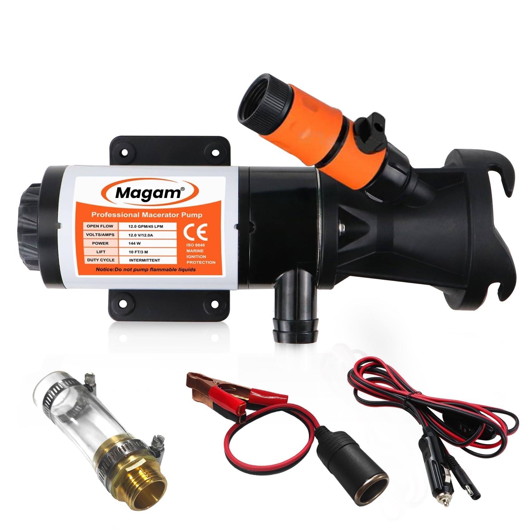 Rv Macerator Pump 12V,12Gpm Suction 3.2 Feet Lift 10 Feet With Garden Hose Discharge Port,Quick Release Sewage Pump With Fresh W