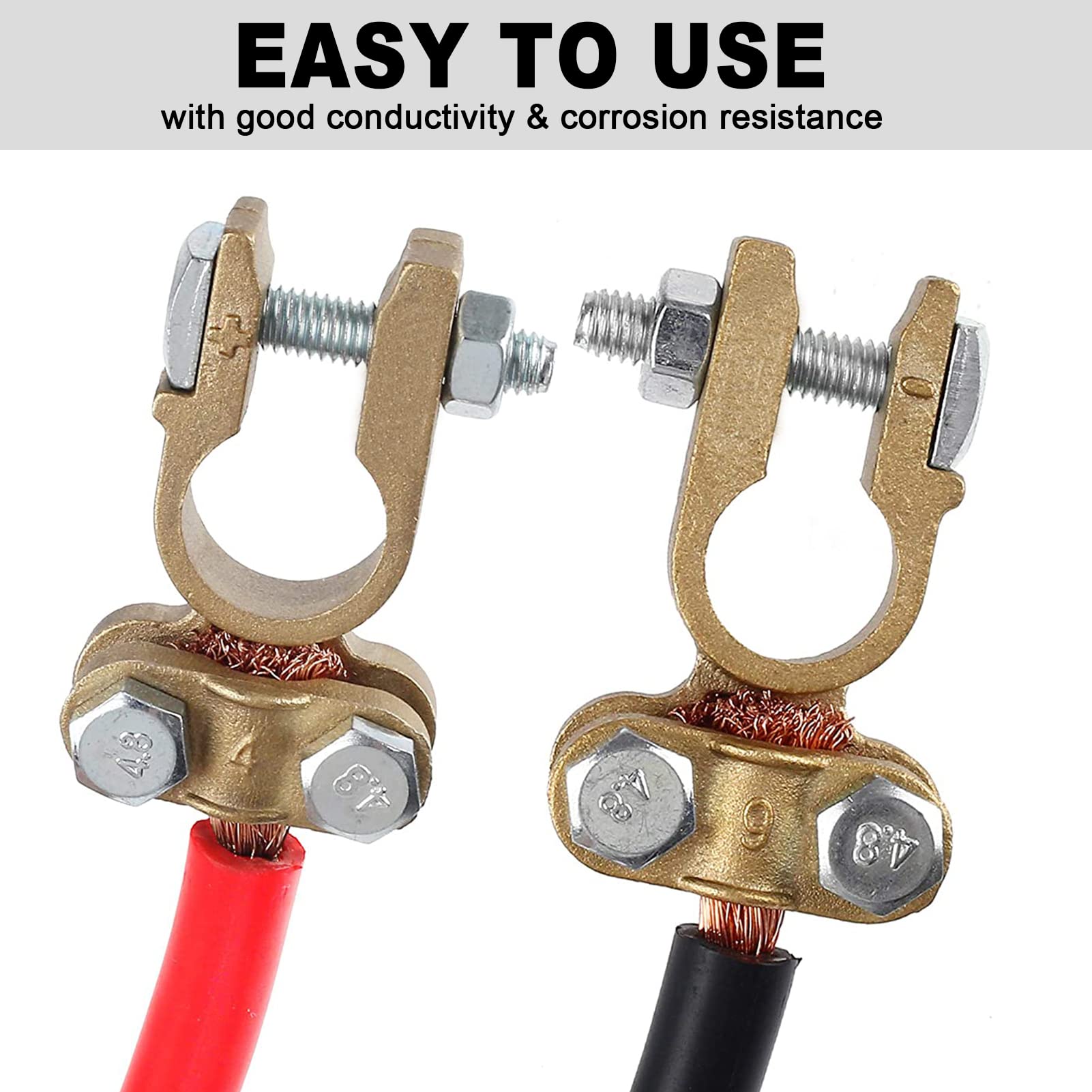 CZC AUTO Battery Terminals Connectors Clamps, Brass Positive & Negative Top Post Battery Terminal Protector Set for Marine Car B