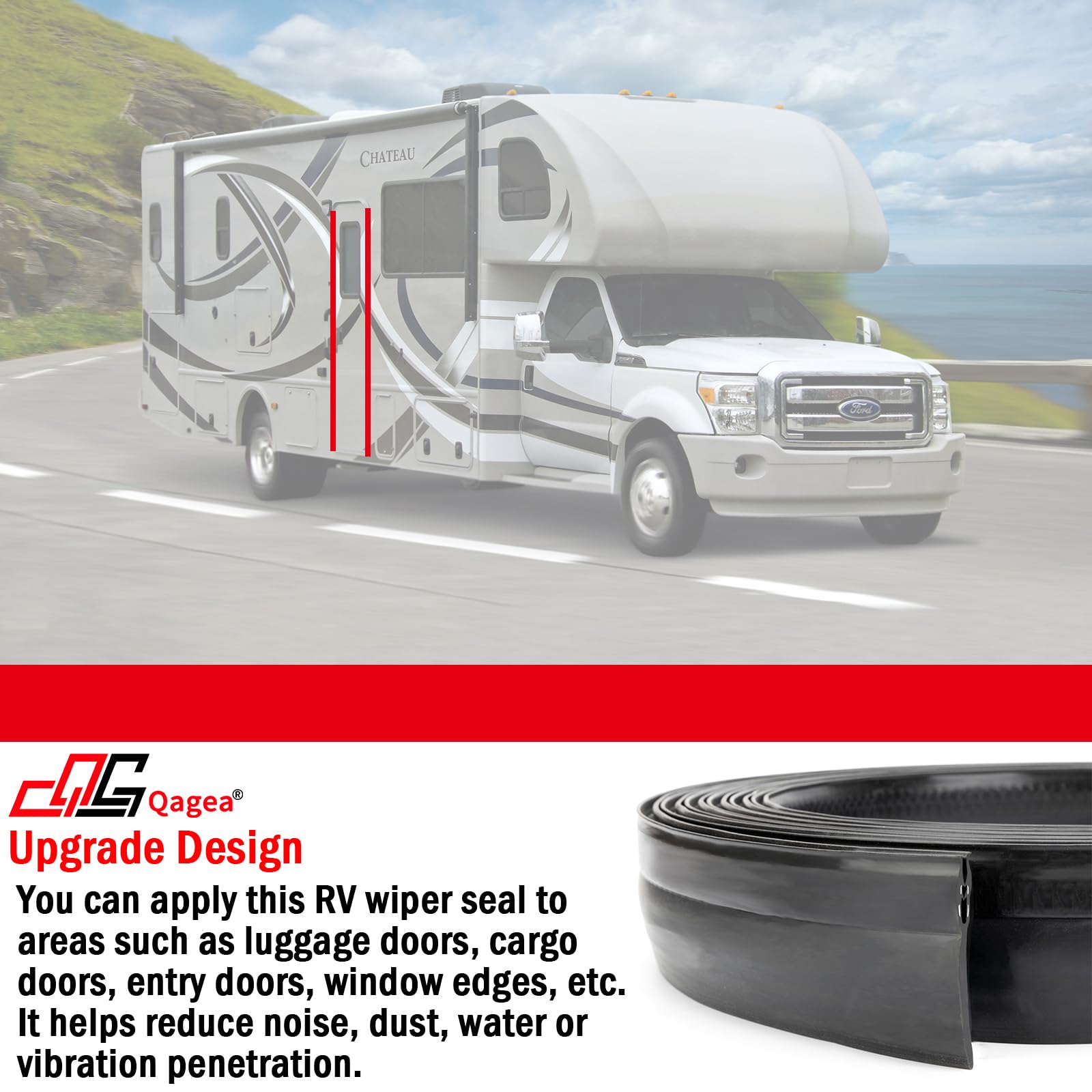 Qagea 018-546 Rv Slide Out Clip Rubber Seal Weather Stripping With 2 Wiper Is Suitable For Rv Camper Door Window Channel (25 Ft)