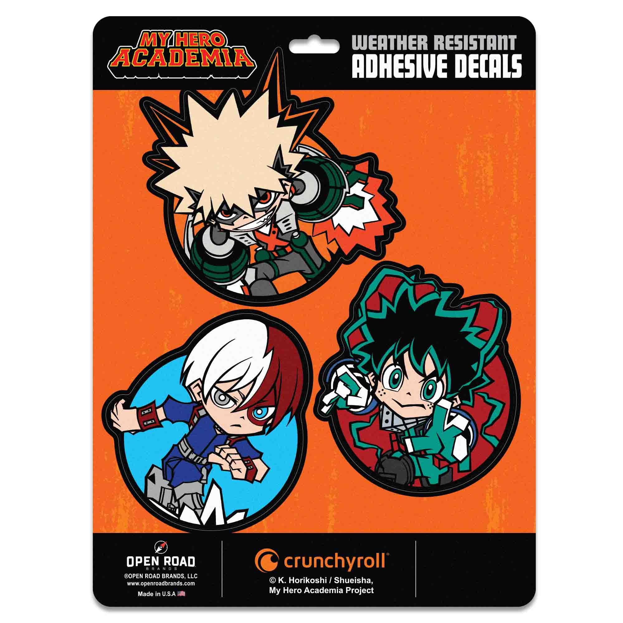 My Hero Academia Adhesive Vinyl Decals - Fun Set of My Hero Academia Stickers for Car, Laptop or Water Bottle, 1 Pack (3 Count)