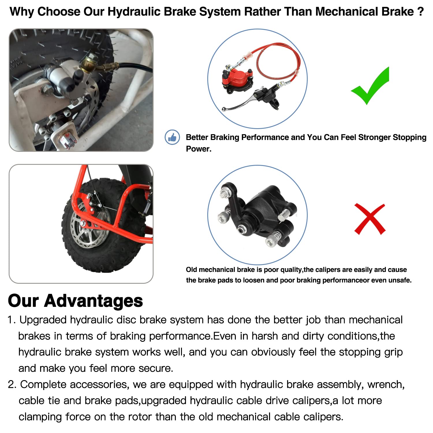 YOXUFA Mini Bike Hydraulic Disc Brake Caliper Kit with 50" Hose for Baja Doodle Bug DB30 & Predator 79cc/97cc Mini Bikes
