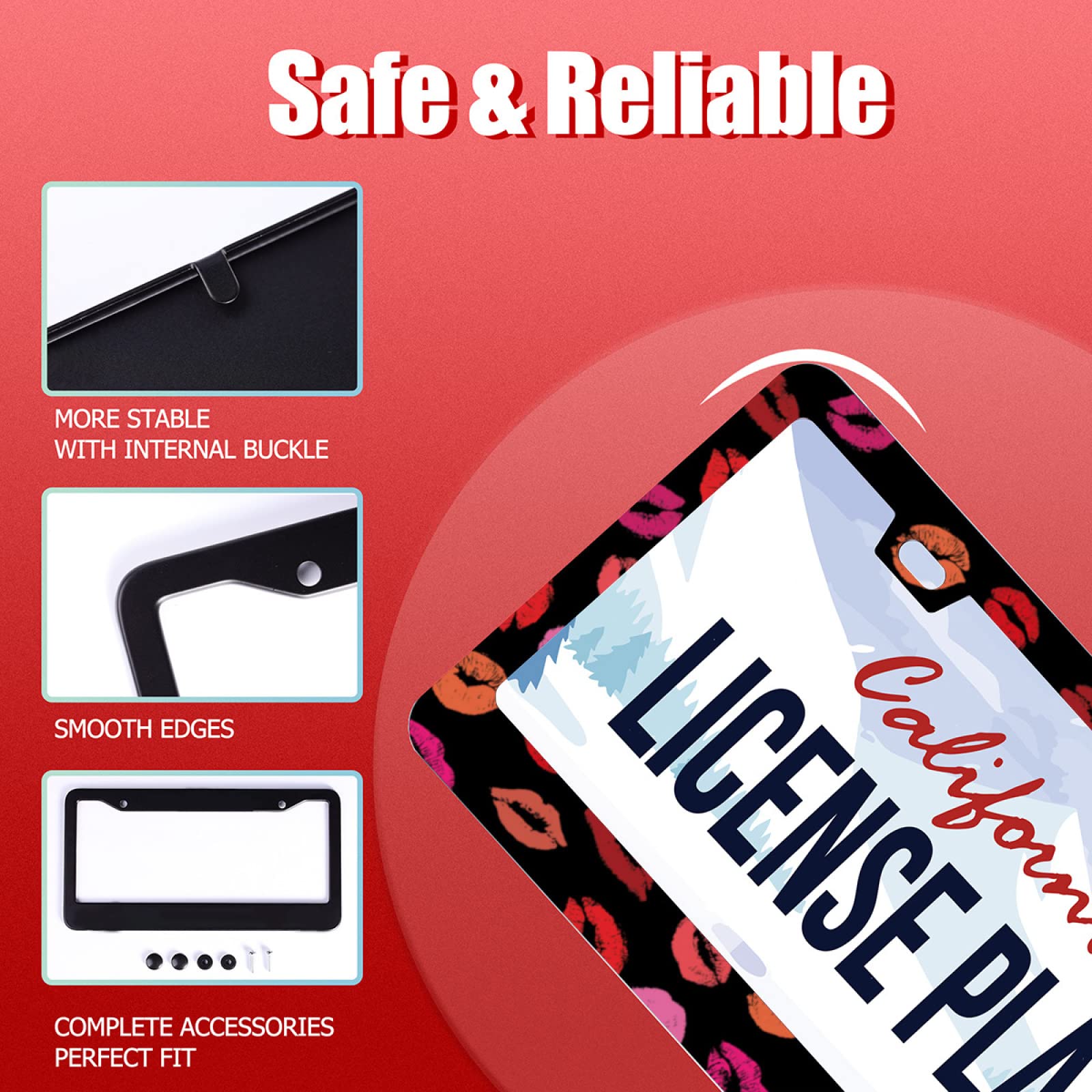 Personalise Sexy Lips Red Pink Lip Kiss License Plate Frames Car Universal Accessories Stainless Steel License Plate Cars Decor